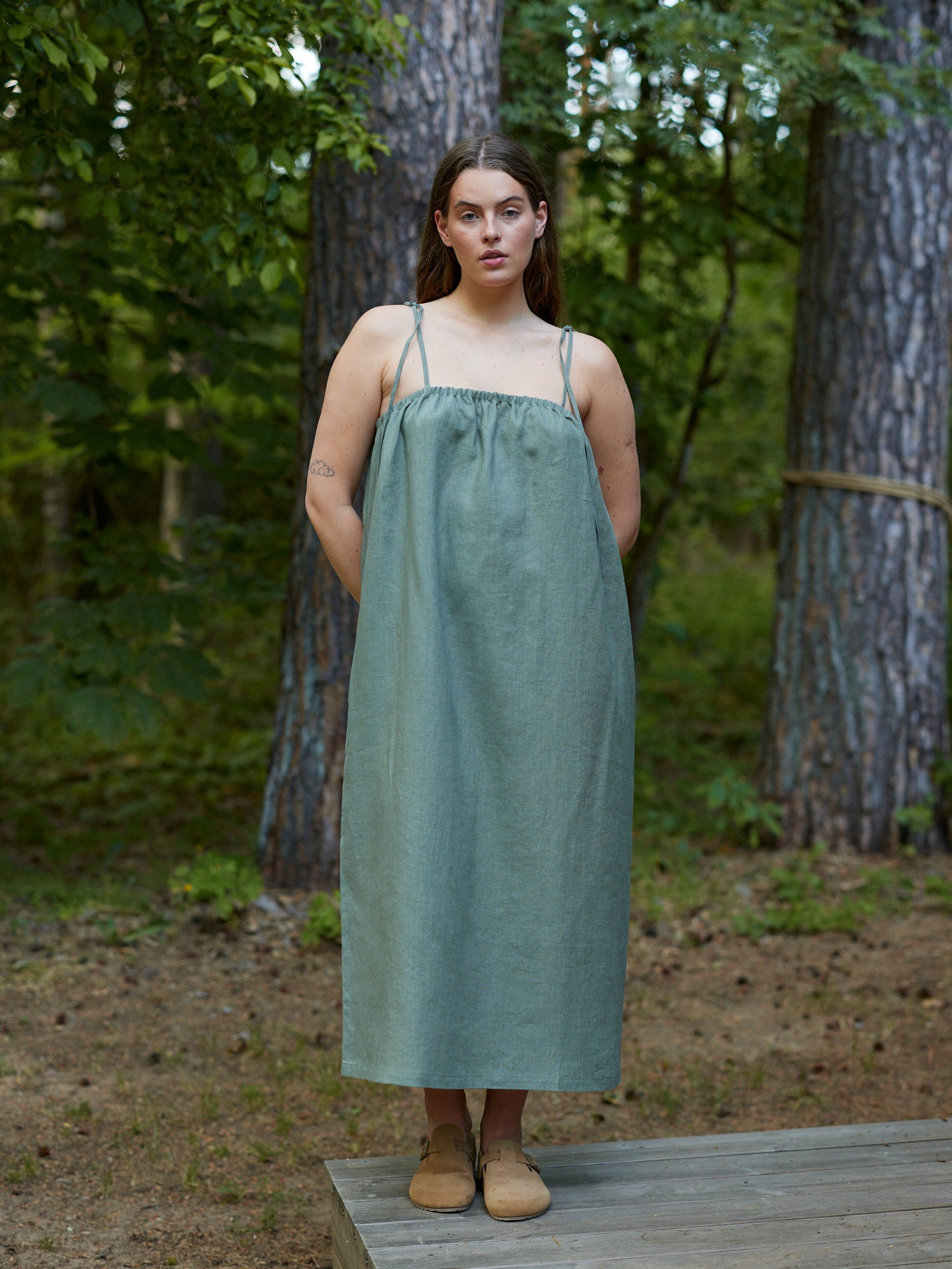 MINT Linen Tie Shoulder Dress - Image 5