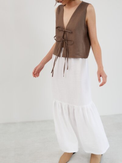 White Linen Tiered Maxi Skirt ORIANA