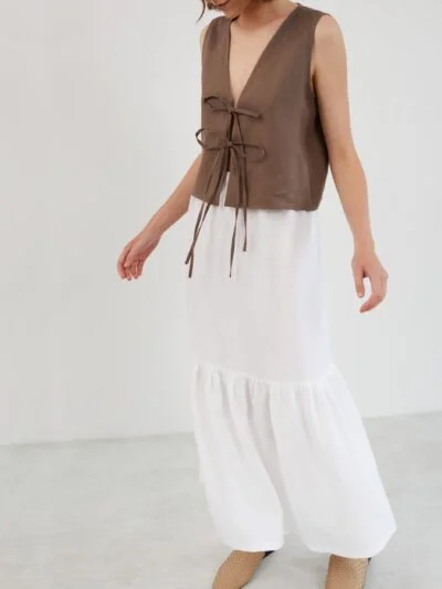 White Linen Tiered Maxi Skirt ORIANA