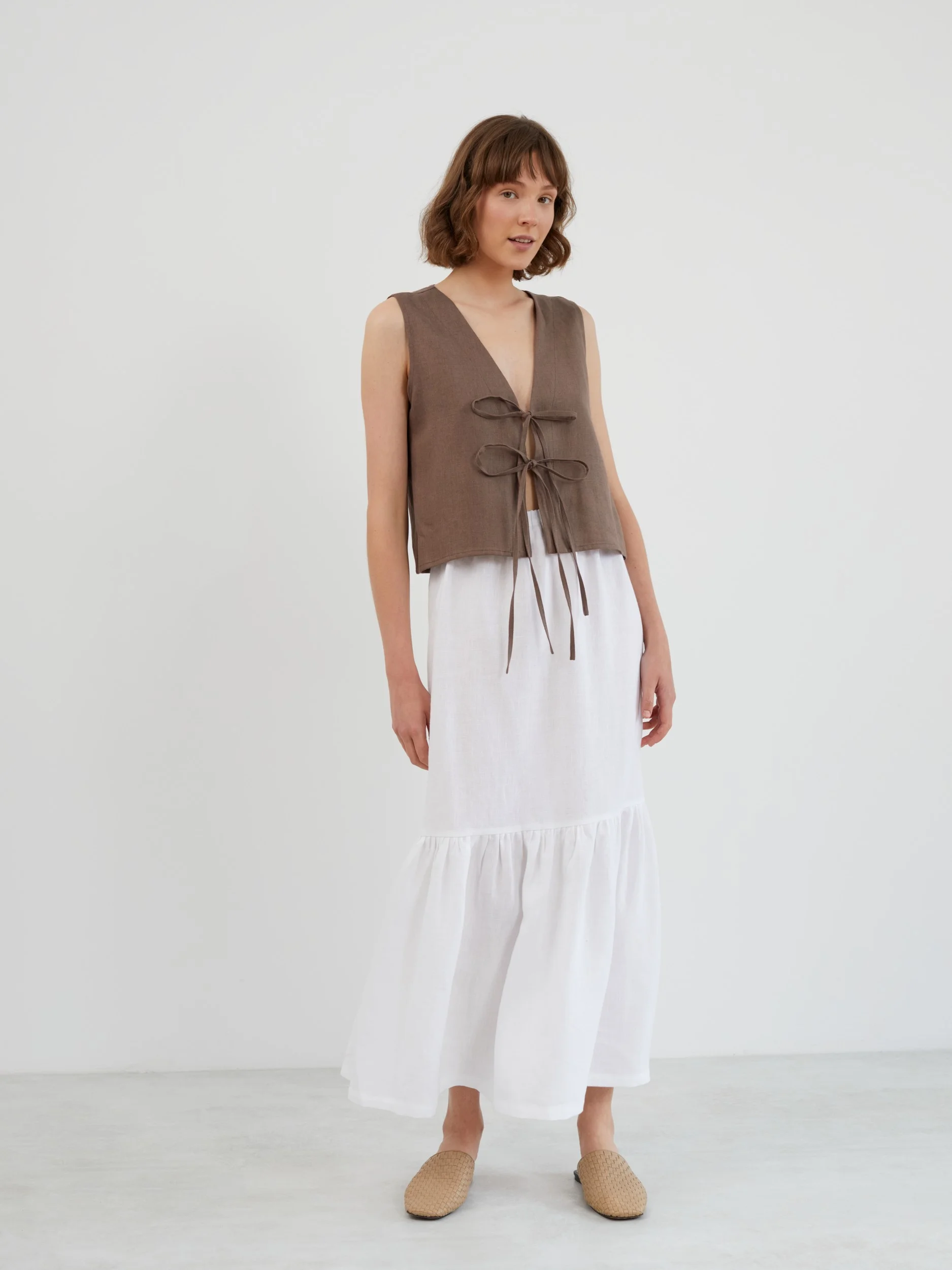 Image 2 of ORIANA Tiered Linen Maxi Skirt in White from Love and Confuse