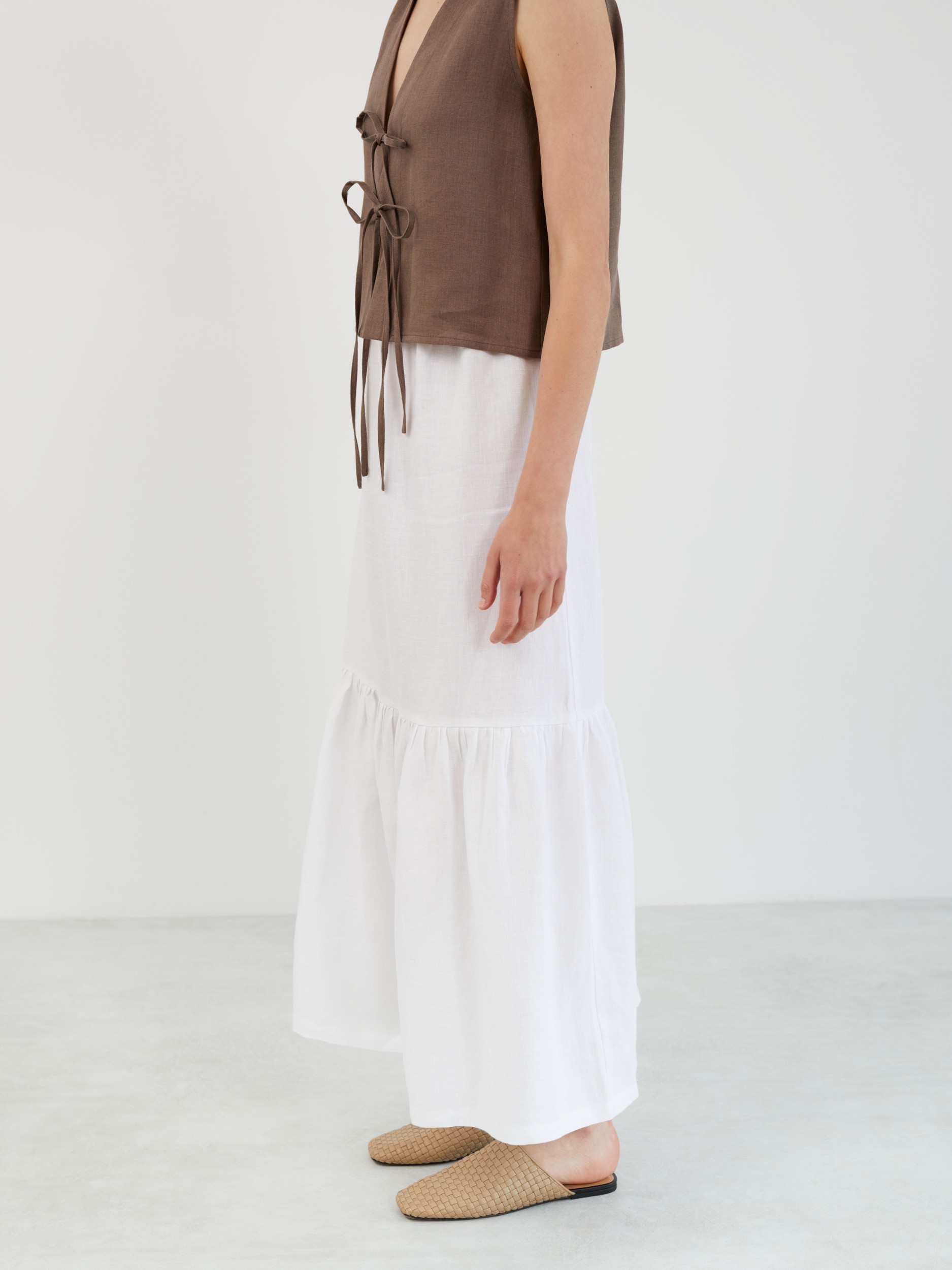 White Linen Tiered Maxi Skirt ORIANA - Image 3