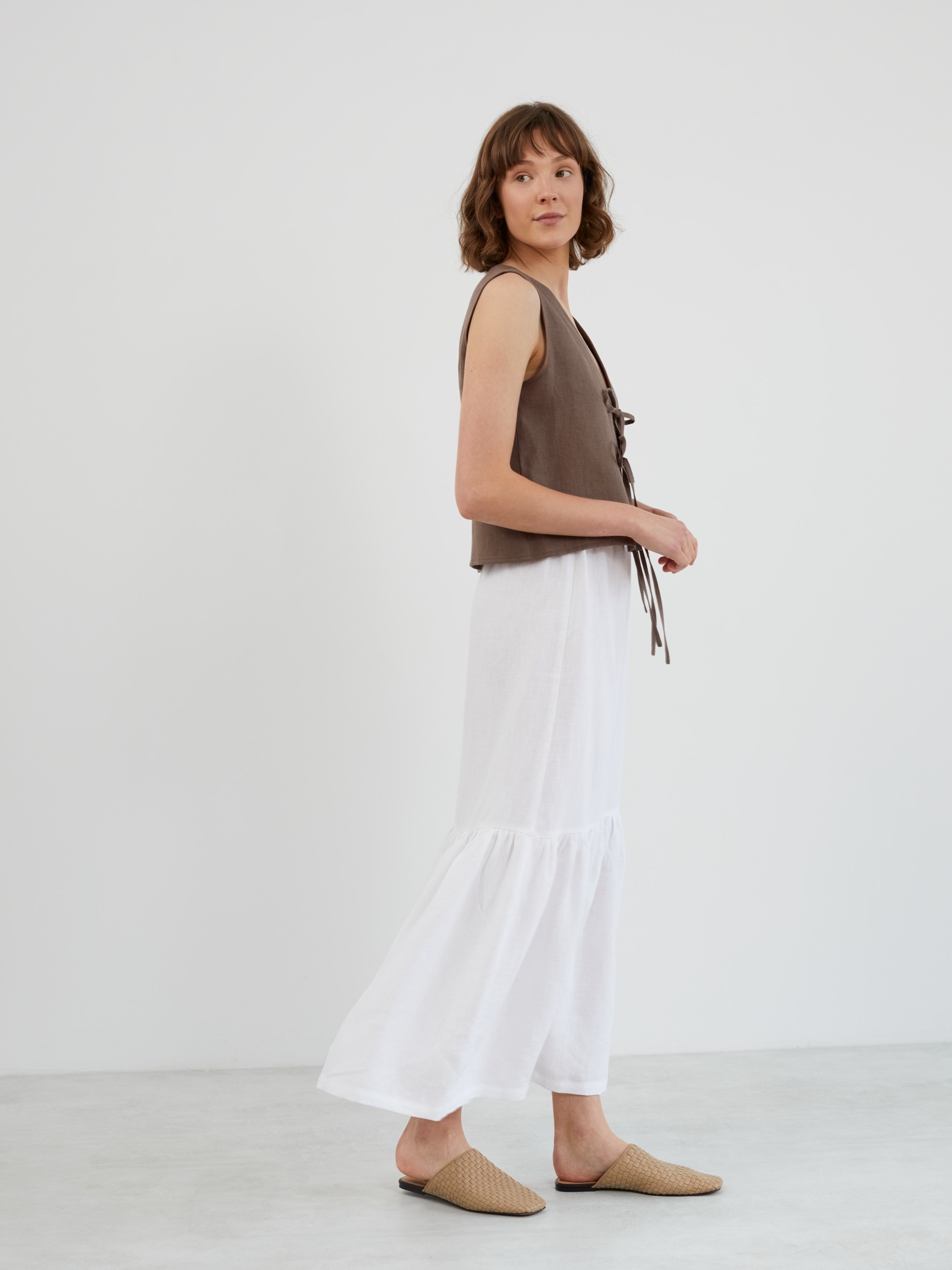 White Linen Tiered Maxi Skirt ORIANA - Image 4