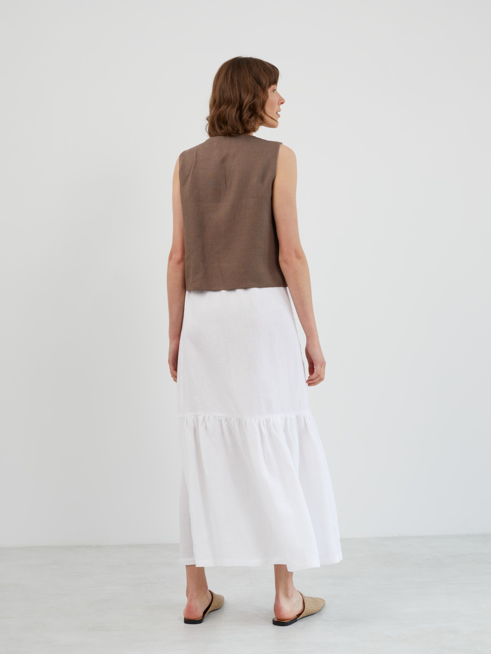 White Linen Tiered Maxi Skirt ORIANA - Image 5
