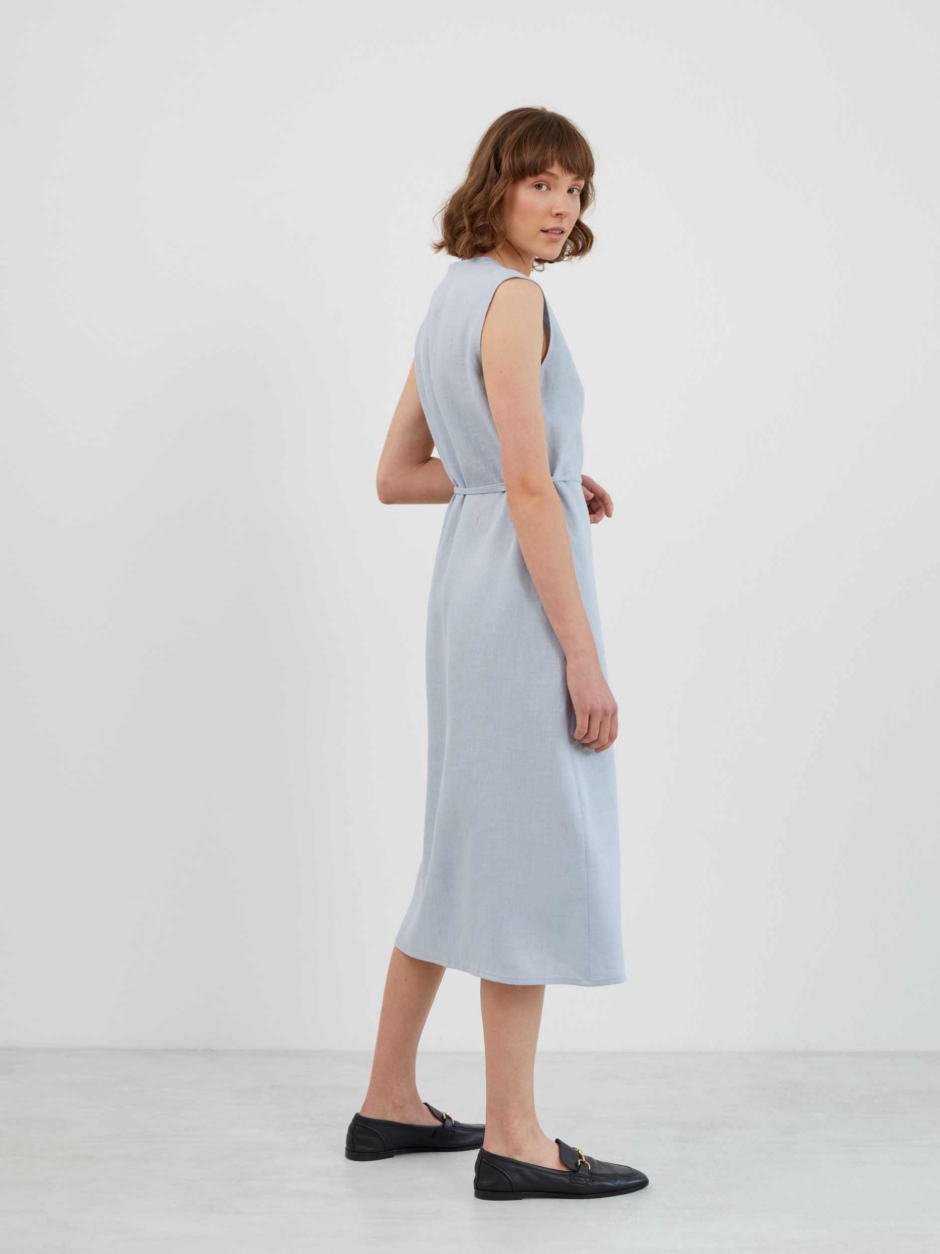 Tie Waist Linen Midi Dress PIA - Image 4