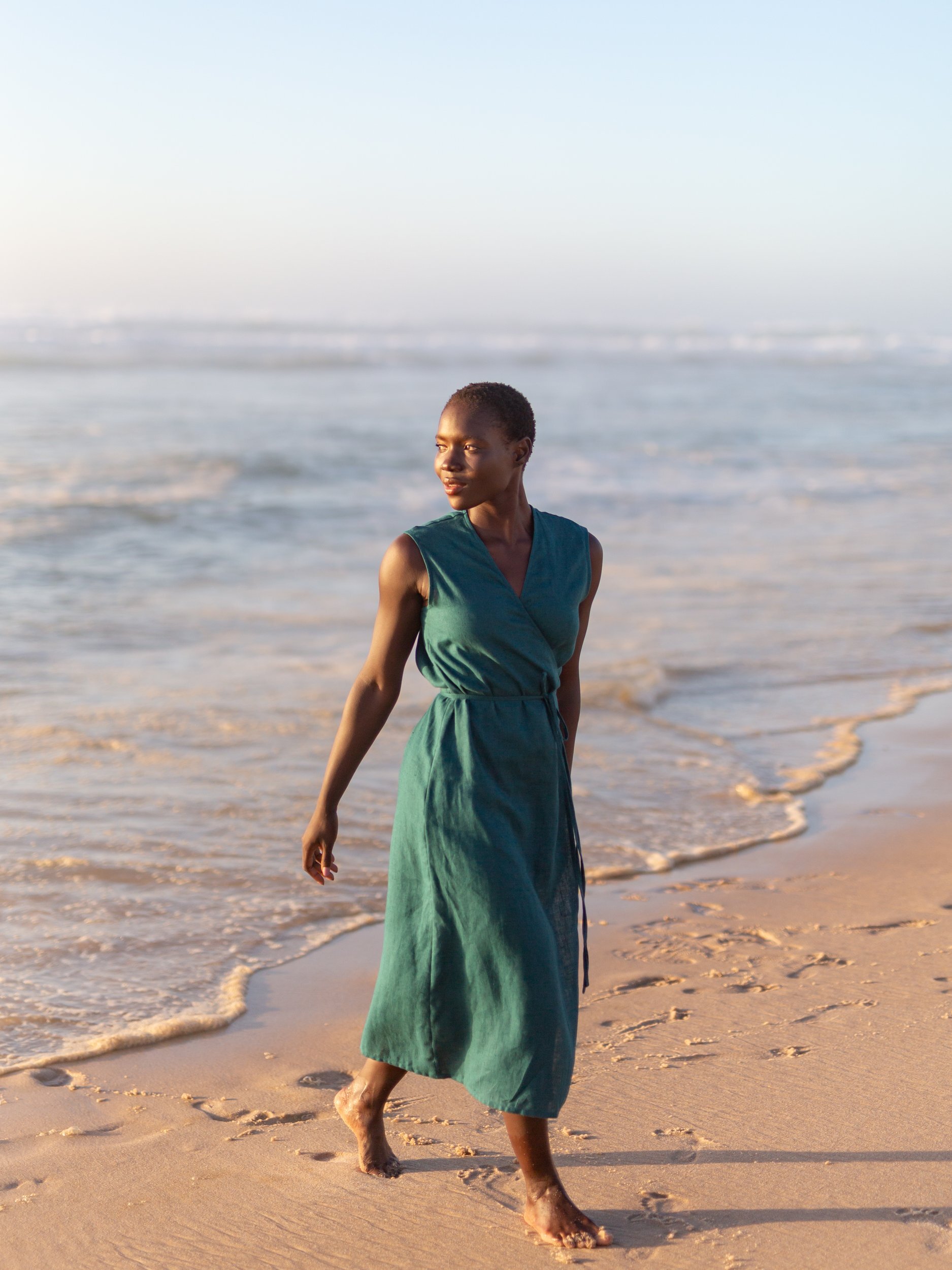 PIA Linen Midi Wrap Dress - Image 2