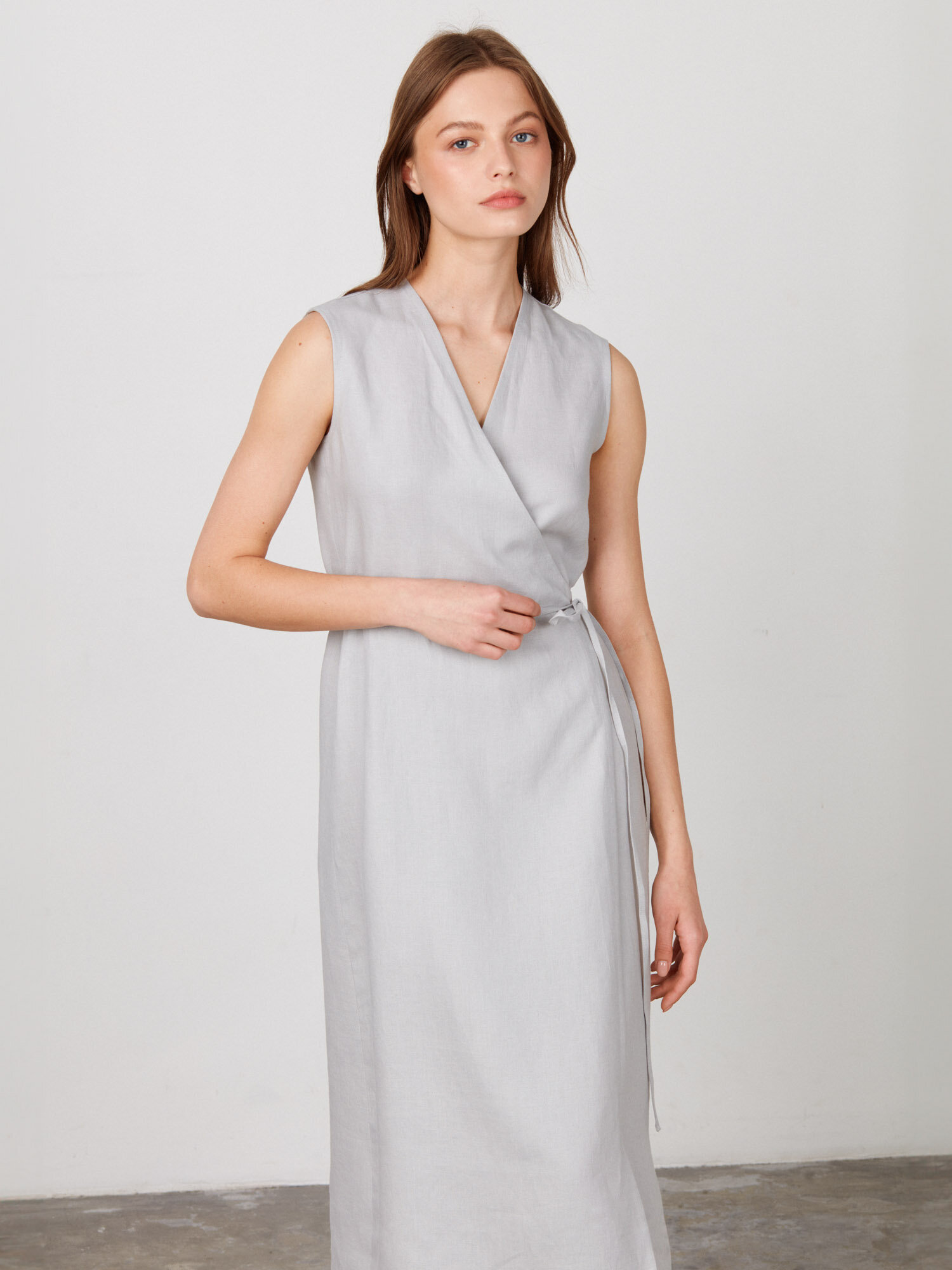 PIA Sleeveless Linen Wrap Dress - Image 1