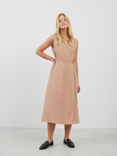 PIA Tie Waist Linen Midi Dress