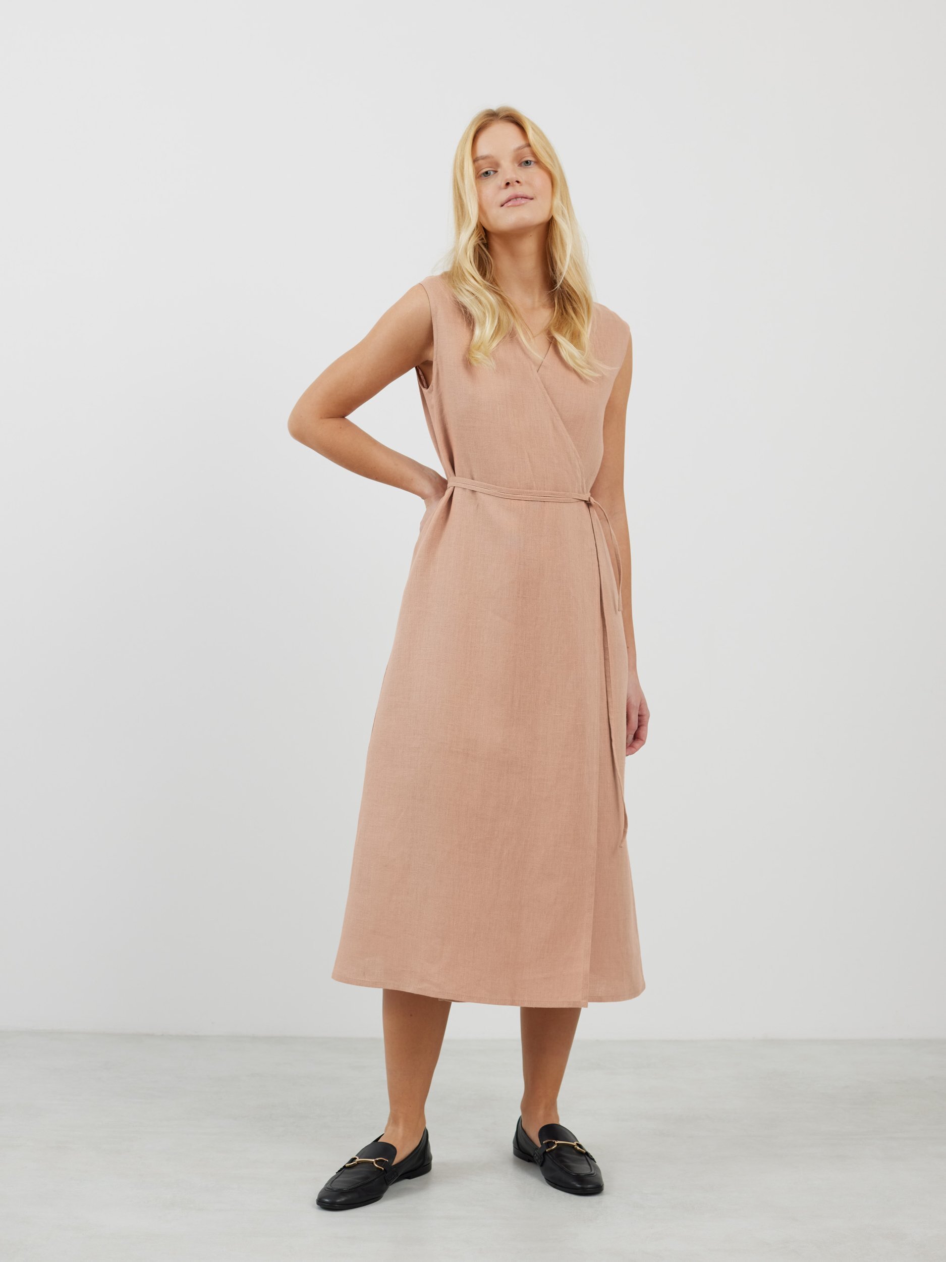 PIA Tie Waist Linen Midi Dress - Image 1