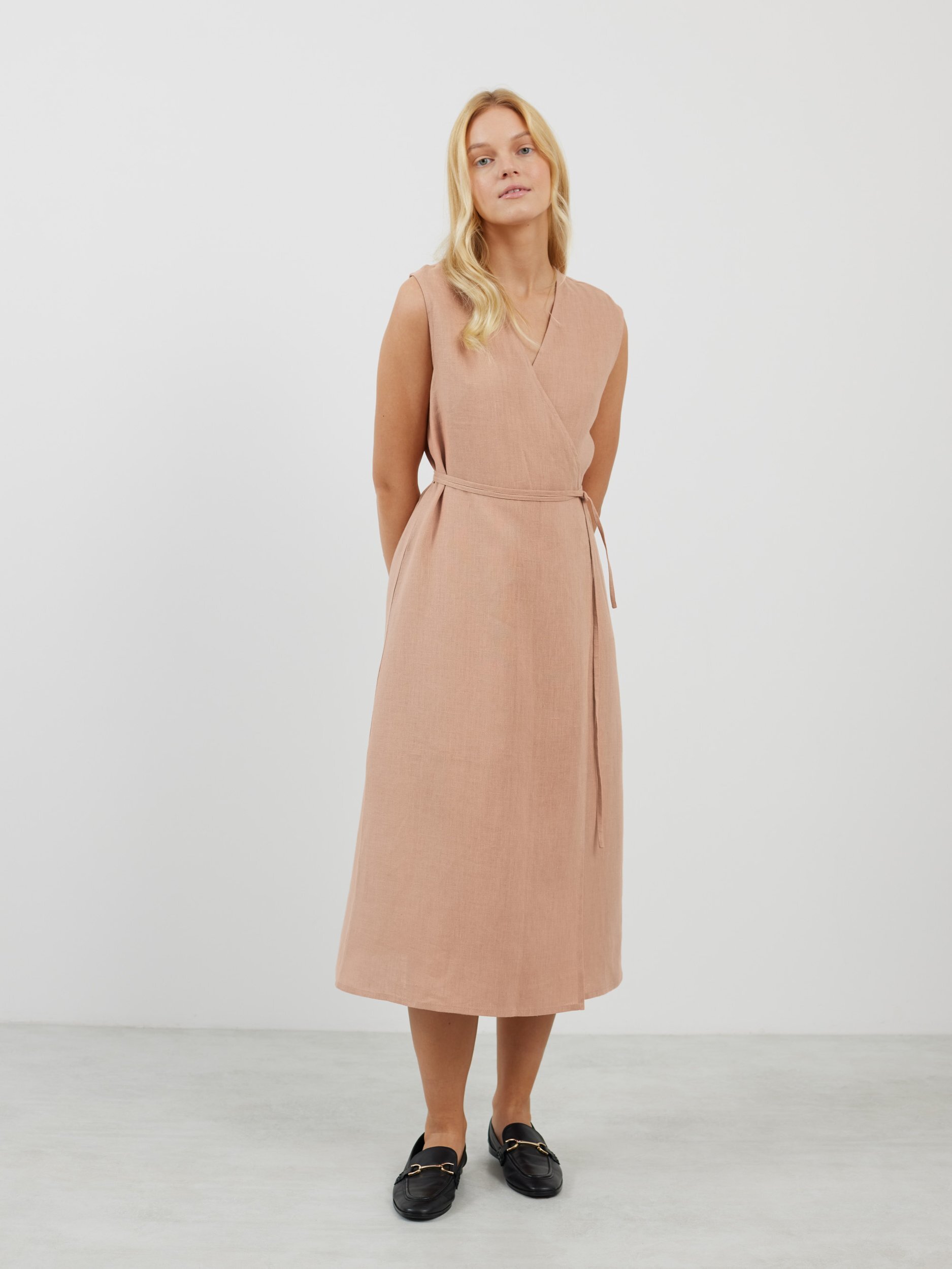 PIA Tie Waist Linen Midi Dress - Image 3