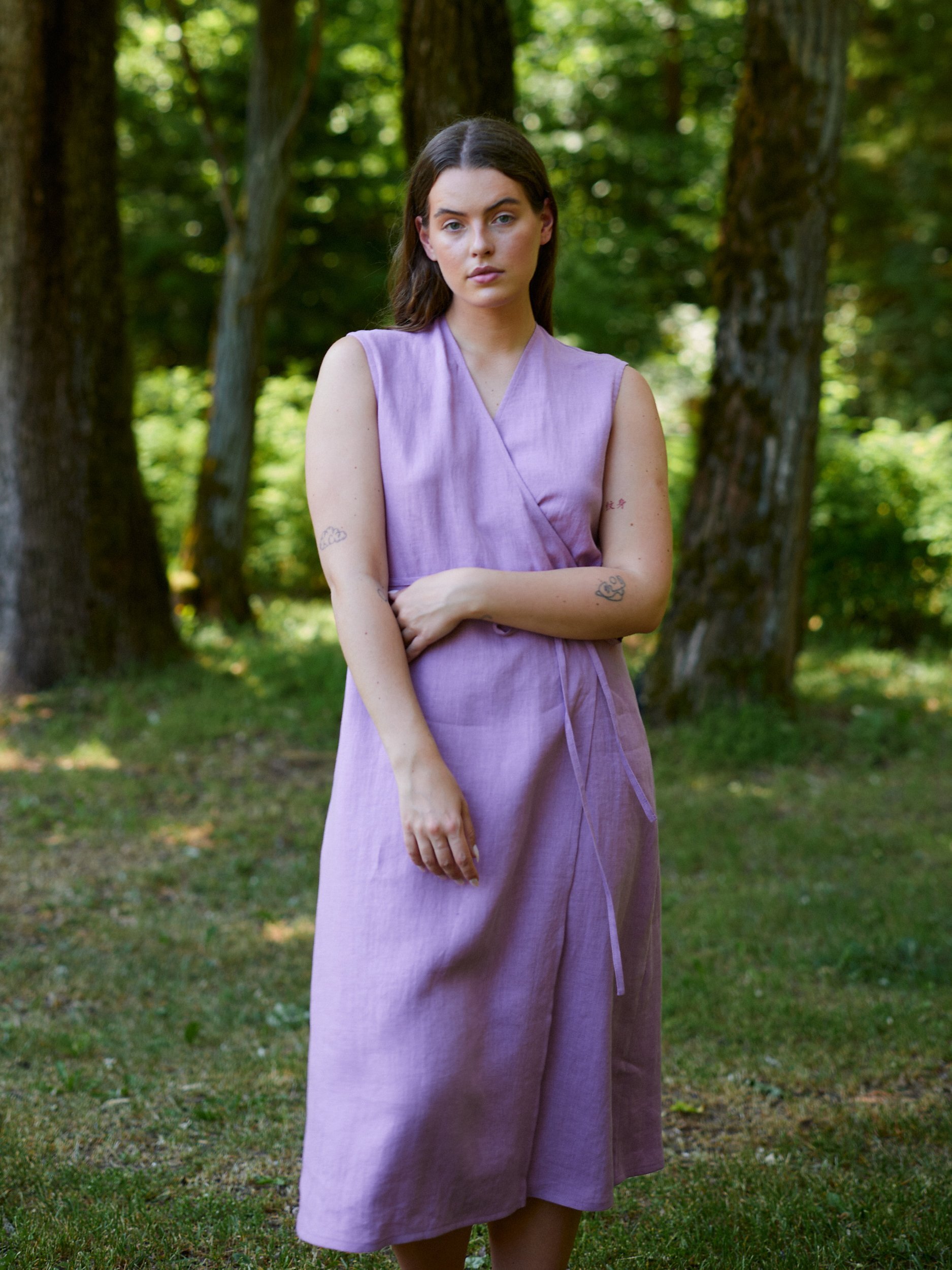 PIA Tie Waist Linen Midi Dress - Image 3
