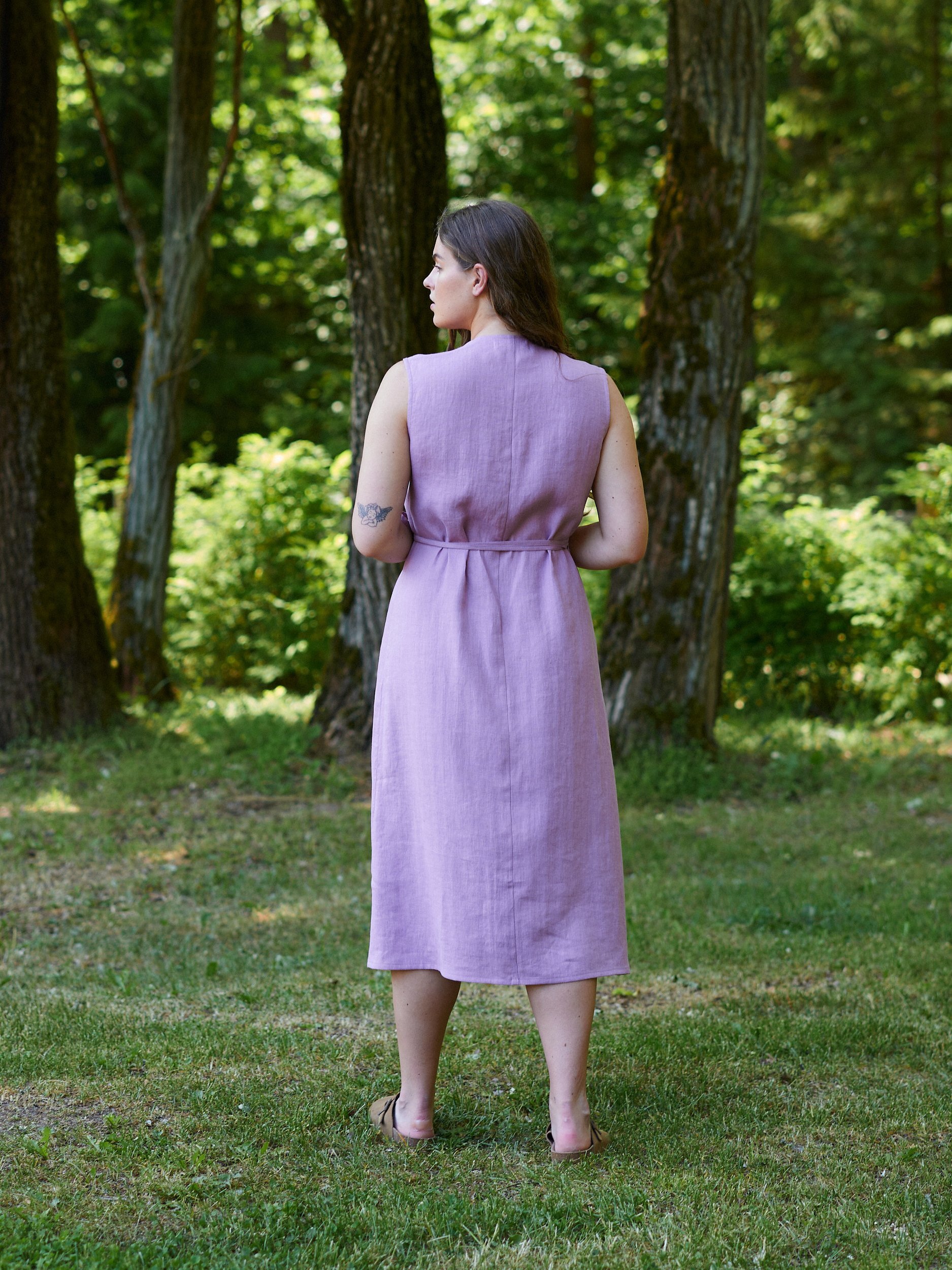 PIA Tie Waist Linen Midi Dress - Image 4