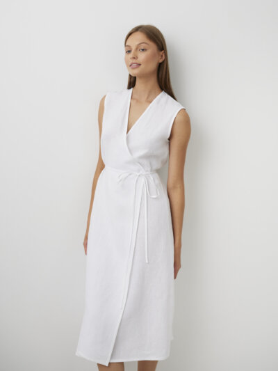 PIA Tie Waist Linen Midi Dress