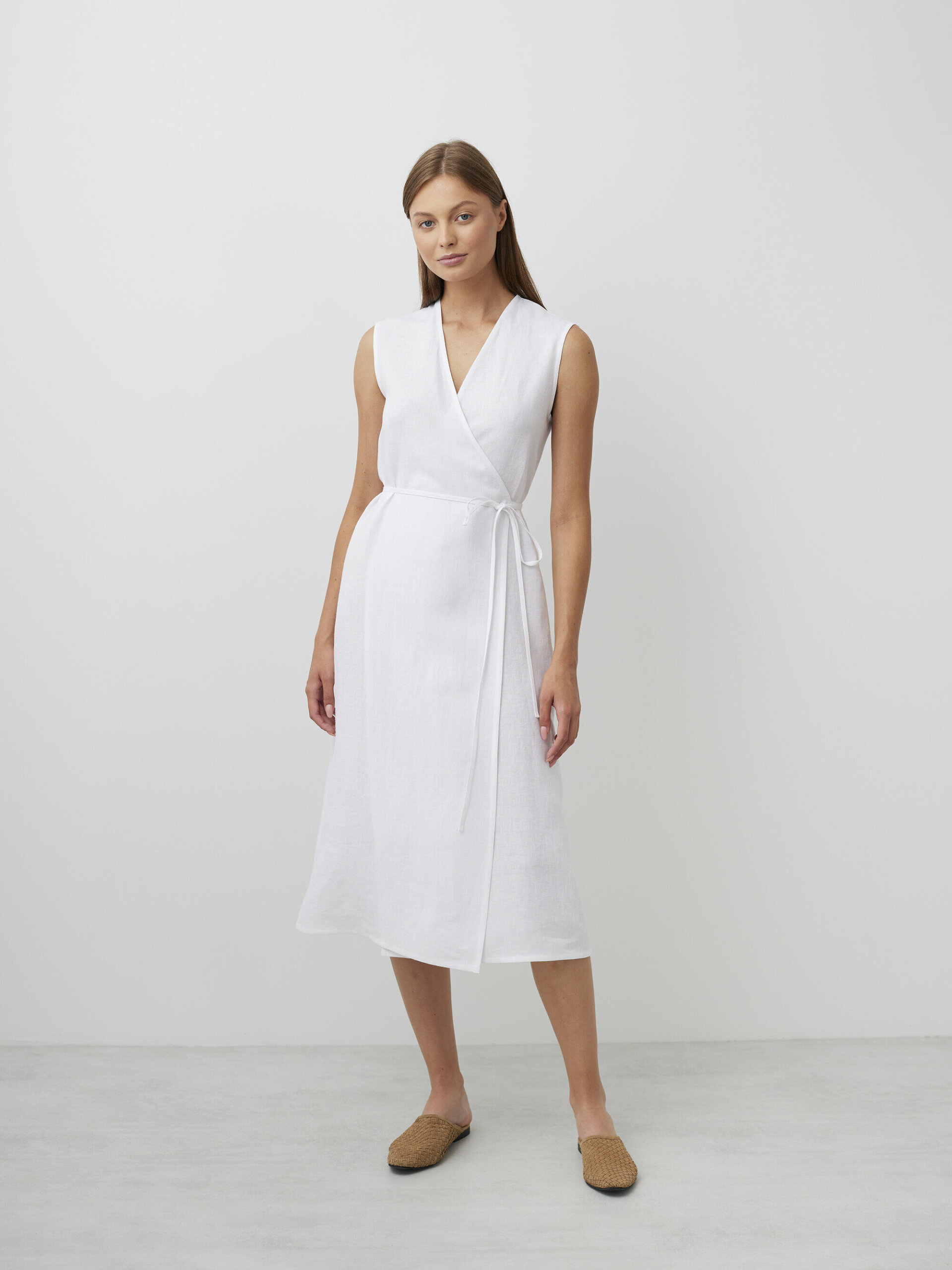 PIA Tie Waist Linen Midi Dress - Image 2