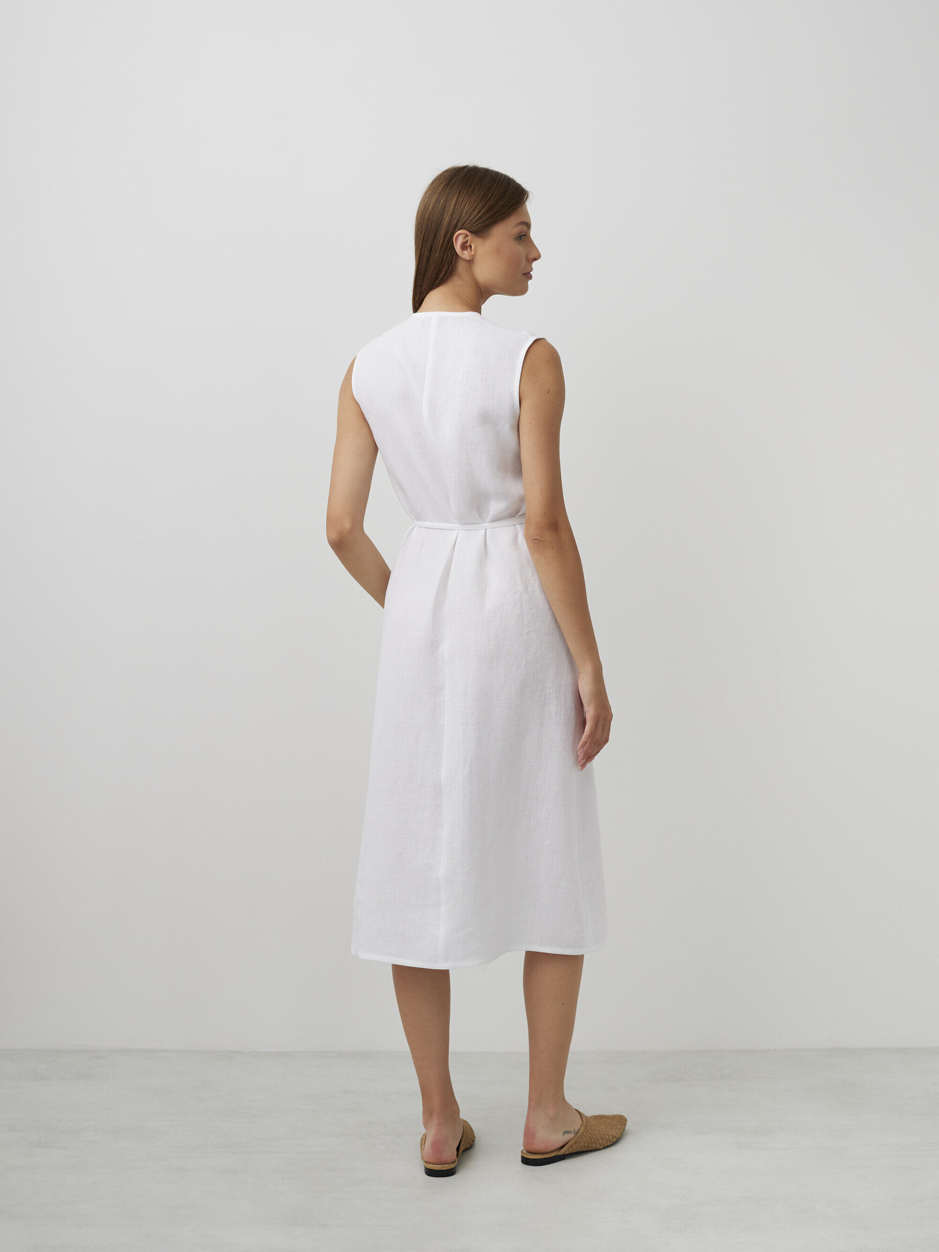 PIA Tie Waist Linen Midi Dress - Image 4