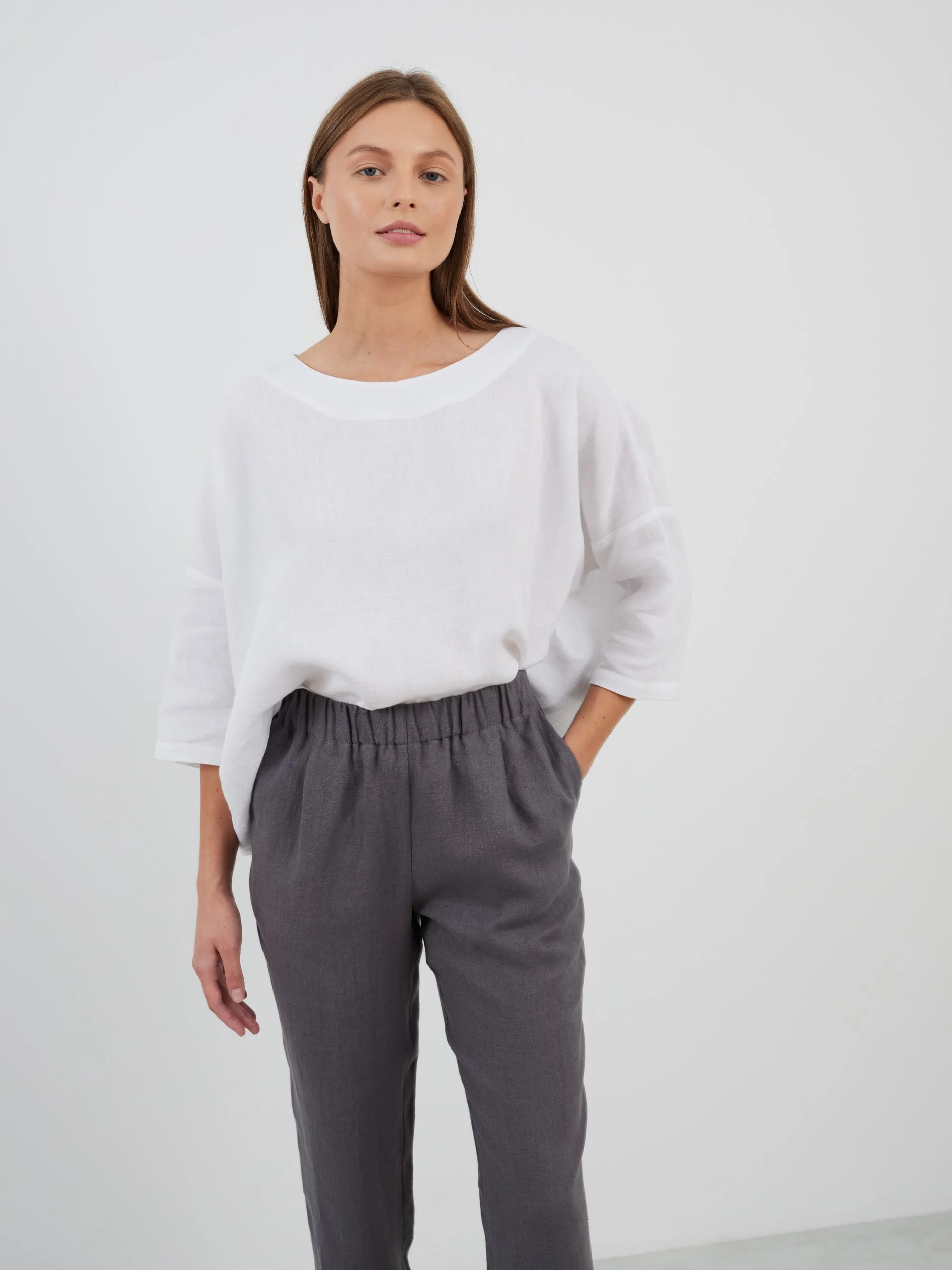 Image 4 of RAVEN Tapered Linen Pants in Light Grey from Love and Confuse