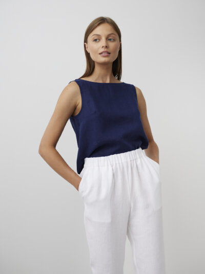 RAVEN Kapeat pellavahousut Valkoinen — edestä