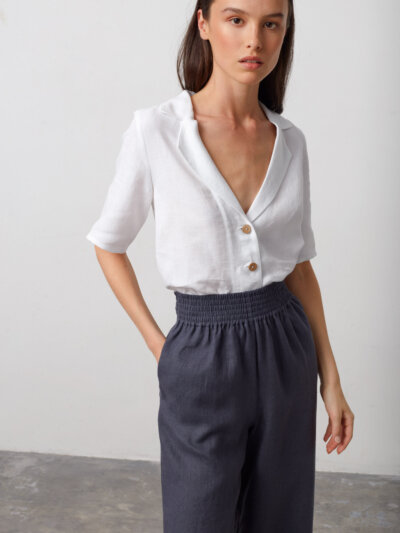 RILEY - Hochgeschnittene Leinenhose mit weitem Bein