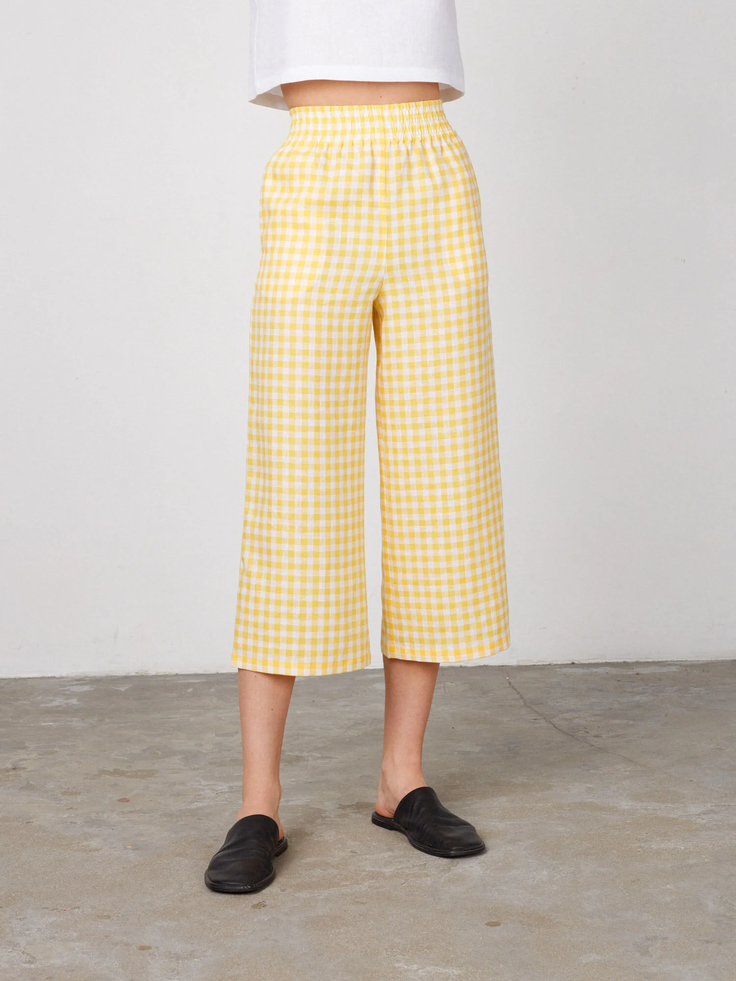Bild 4 von RILEY - Hochgeschnittene Leinenhose mit weitem Bein in Yellow Gingham, you can also choose other colors above von Love and Confuse