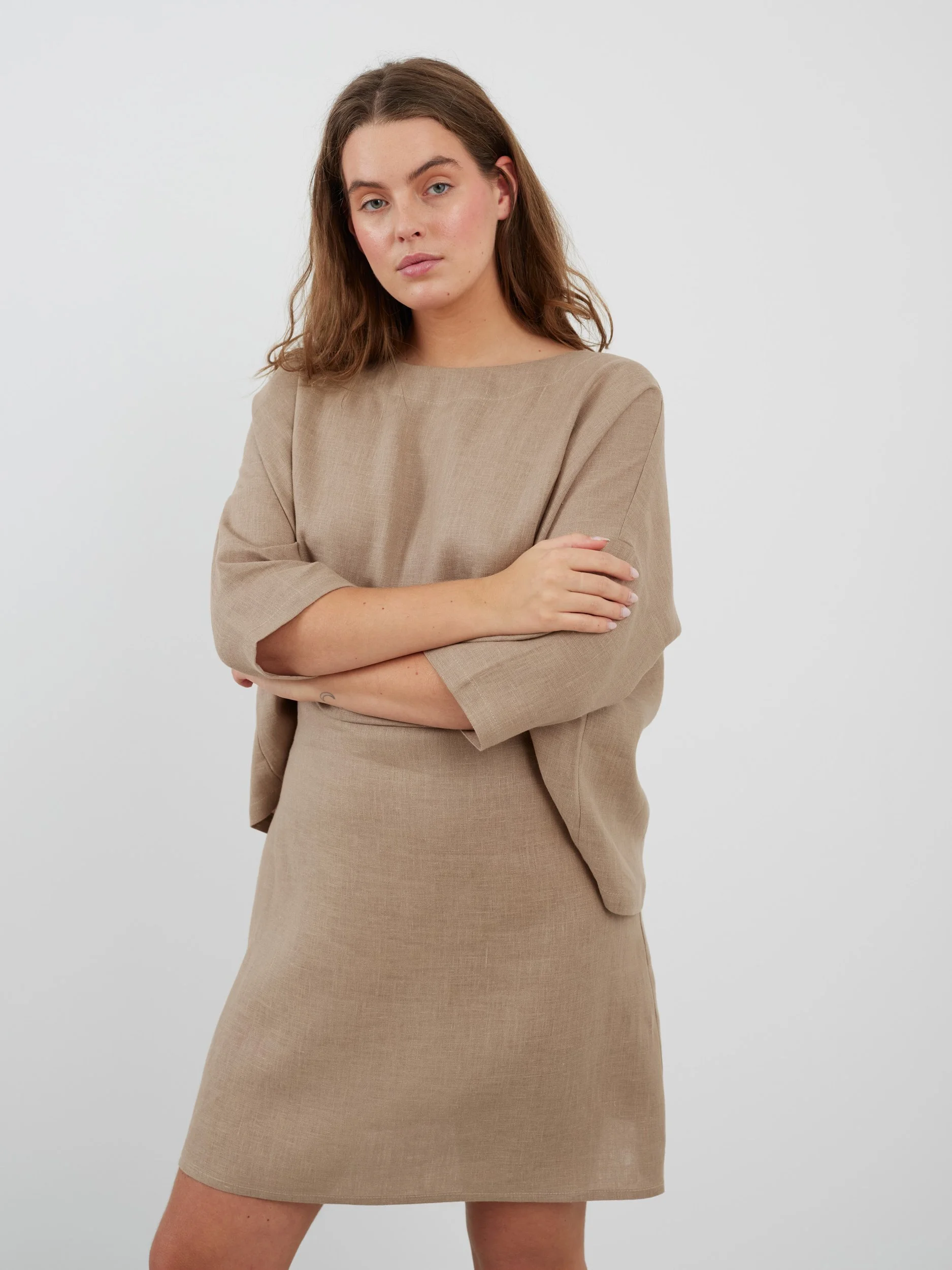 Image 5 of ROSIE Linen A-line Mini Skirt in Sand Brown from Love and Confuse