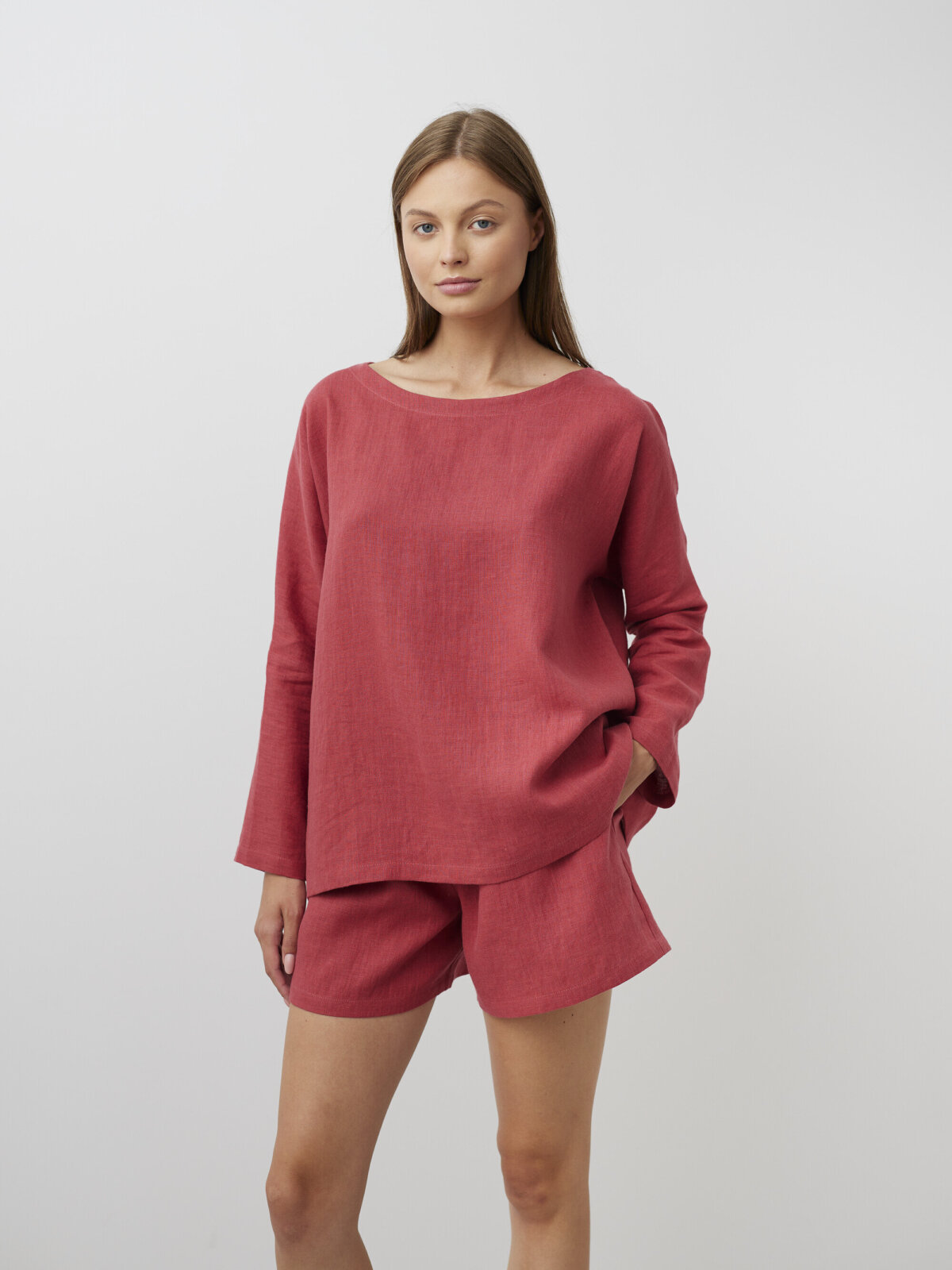 RUMI pellavapusero Vadelma — edestä