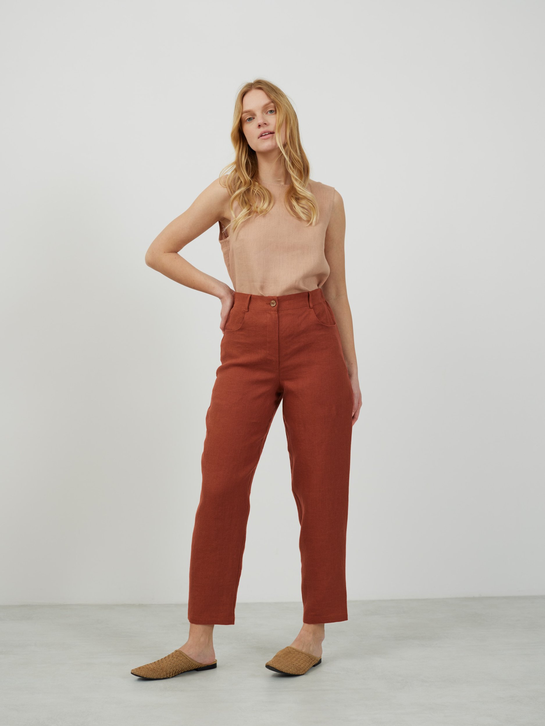 SARAH High-Waisted Tapered Leg Linen Pants - Image 2