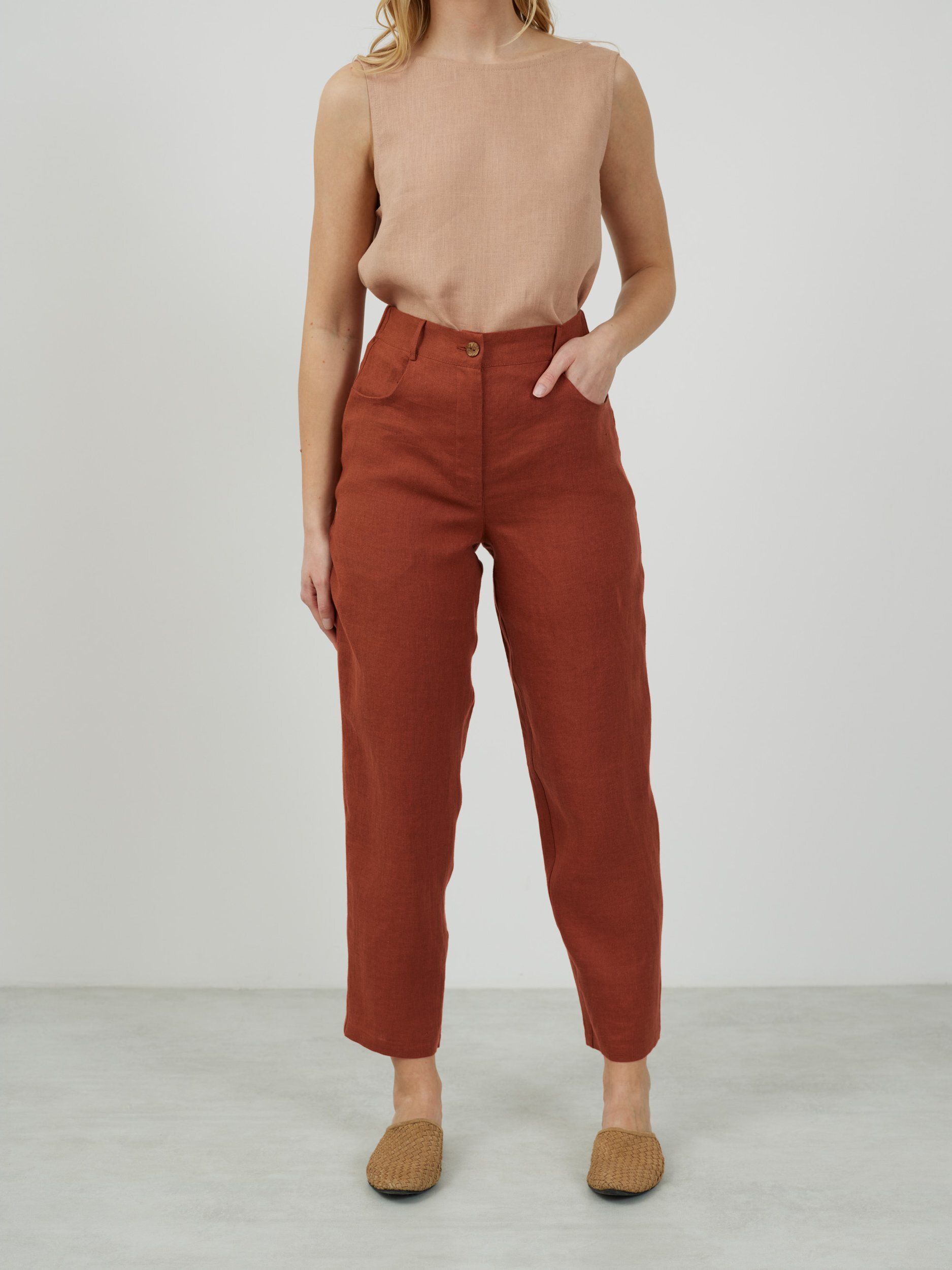 SARAH High-Waisted Tapered Leg Linen Pants - Image 3