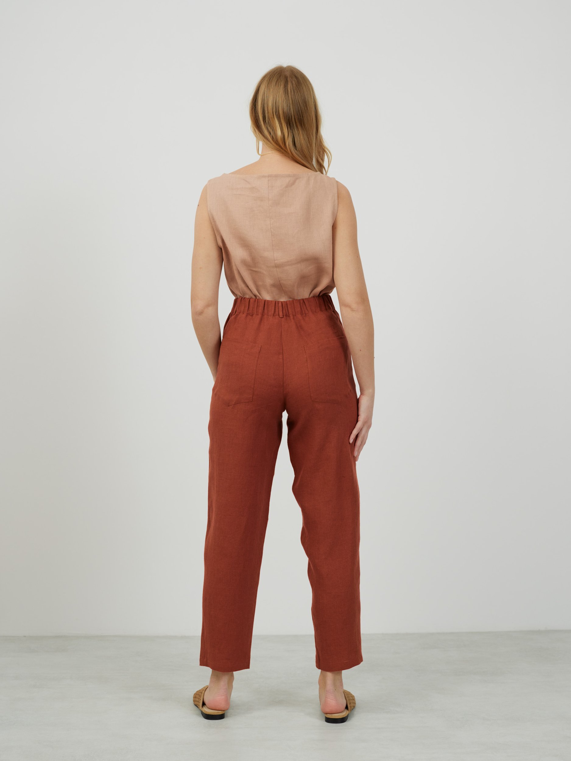 SARAH High-Waisted Tapered Leg Linen Pants - Image 5