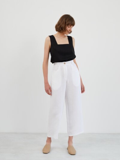 SARAH High-Waisted Tapered Leg Linen Pants