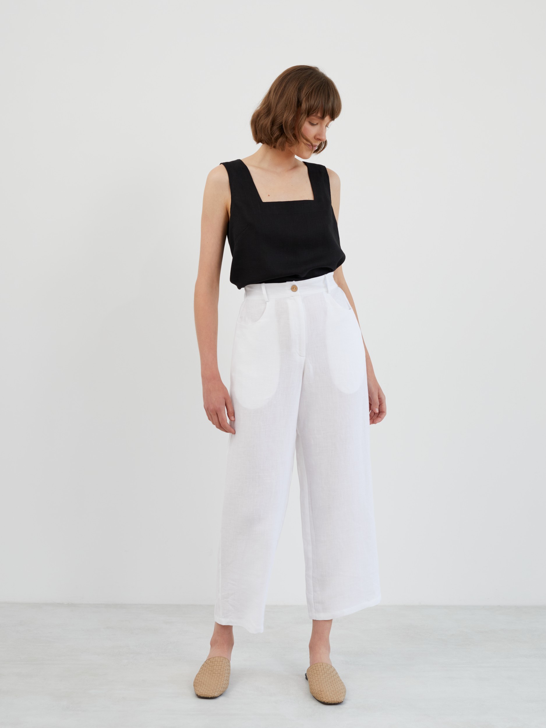 SARAH High-Waisted Tapered Leg Linen Pants - Image 1