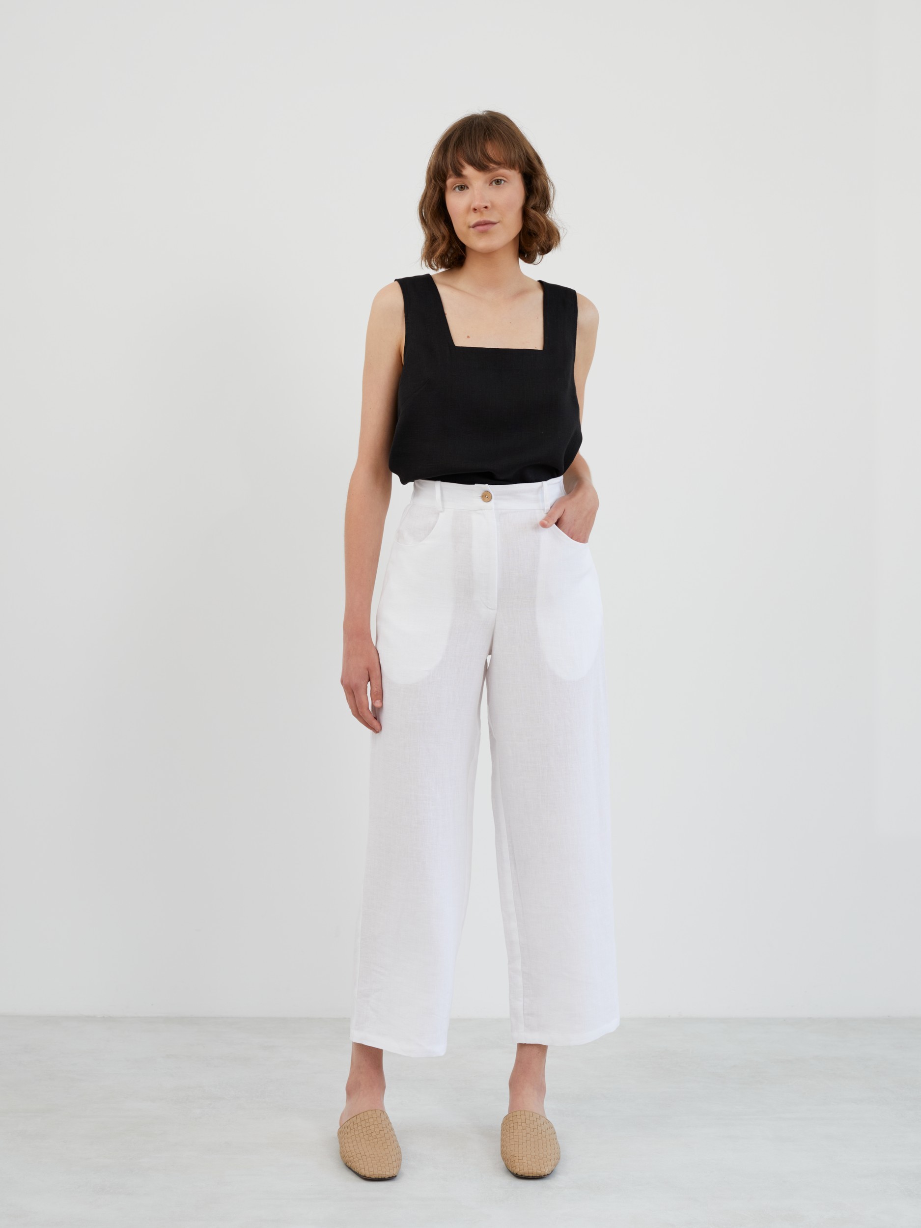 SARAH High-Waisted Tapered Leg Linen Pants - Image 3