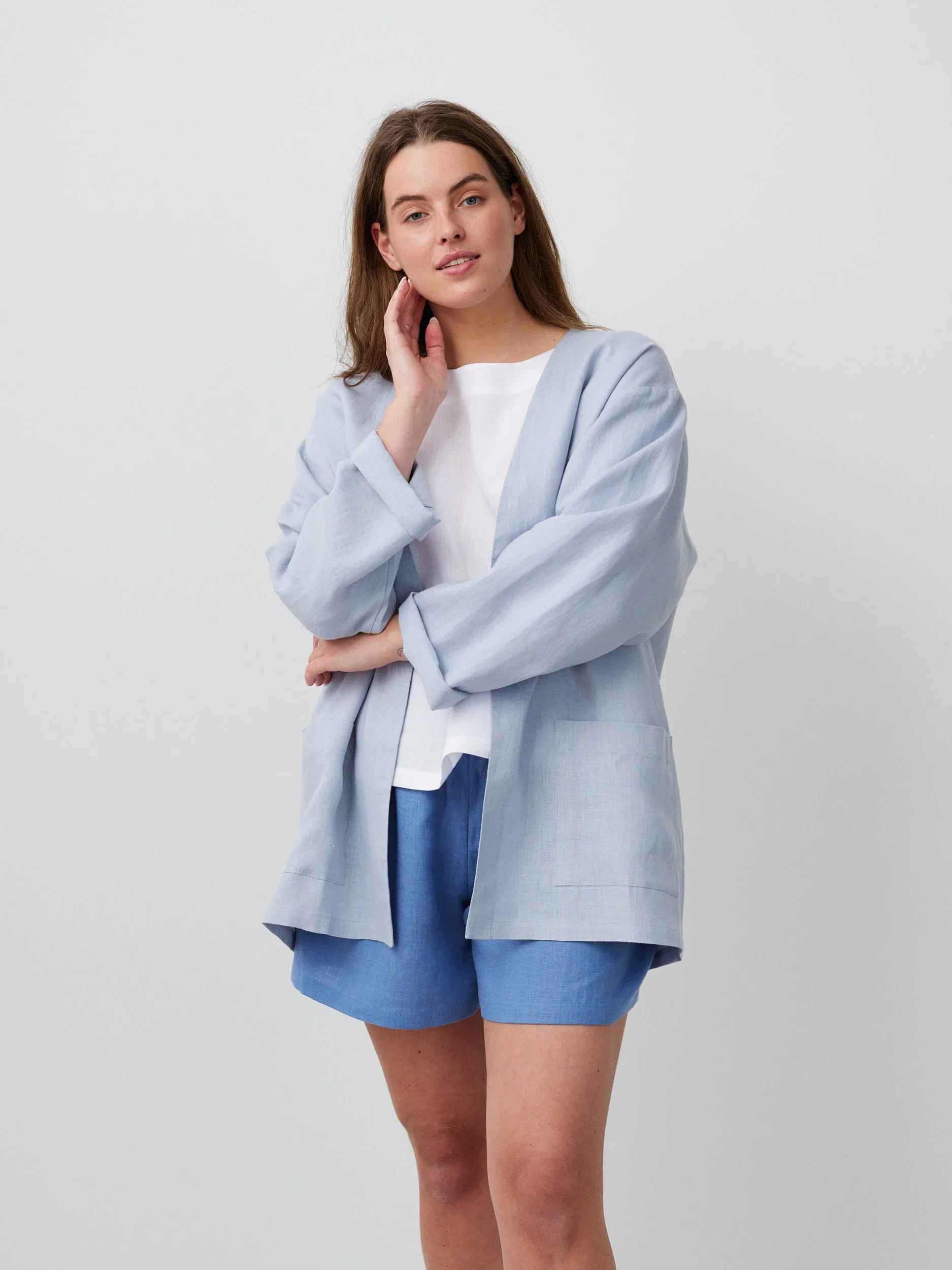 Image 3 of SELBY Open Linen Jacket in Bluestone from Love and Confuse