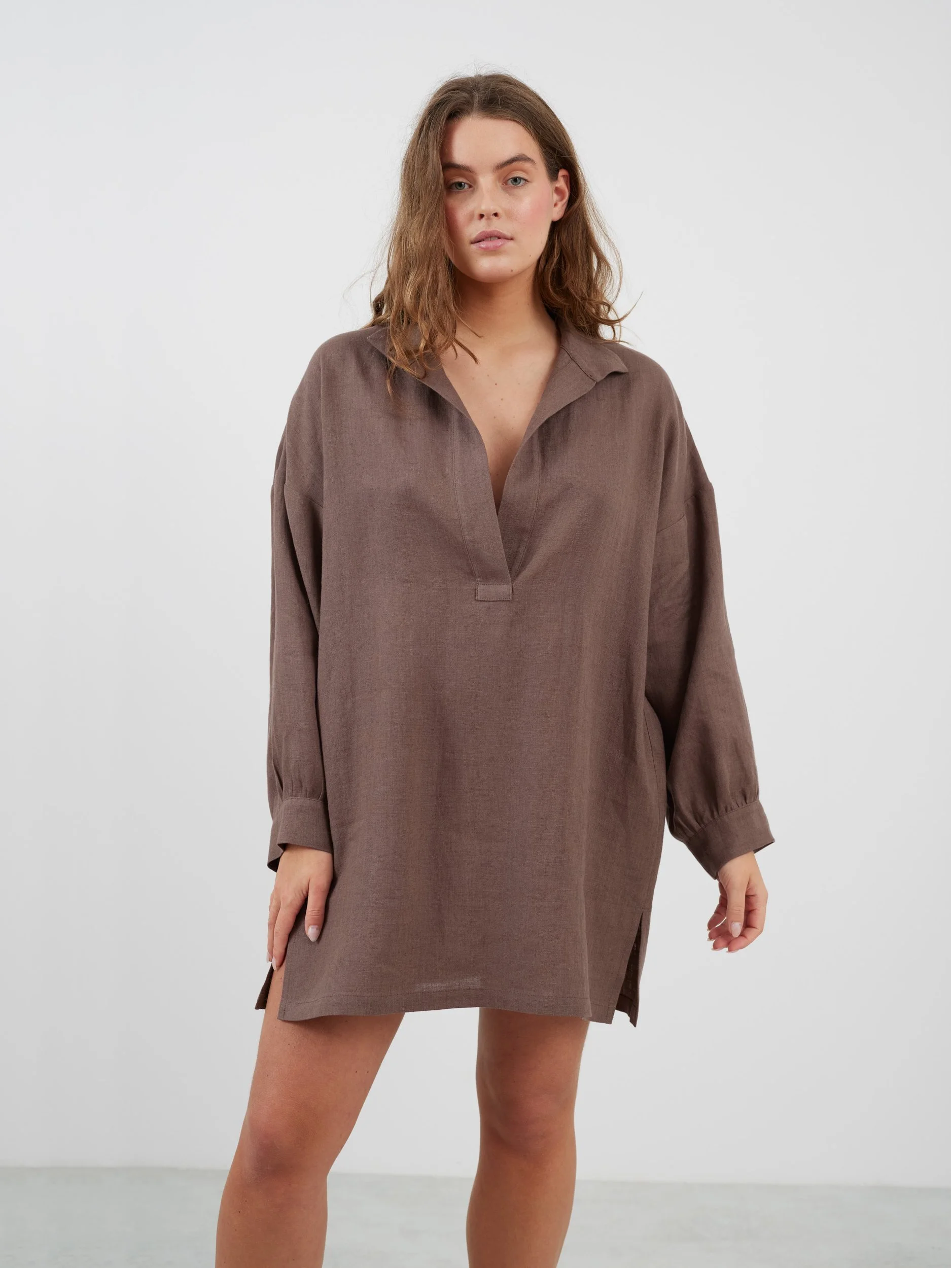 Image 3 of SKY Linen Beach Dress in Cocoa from Love and Confuse