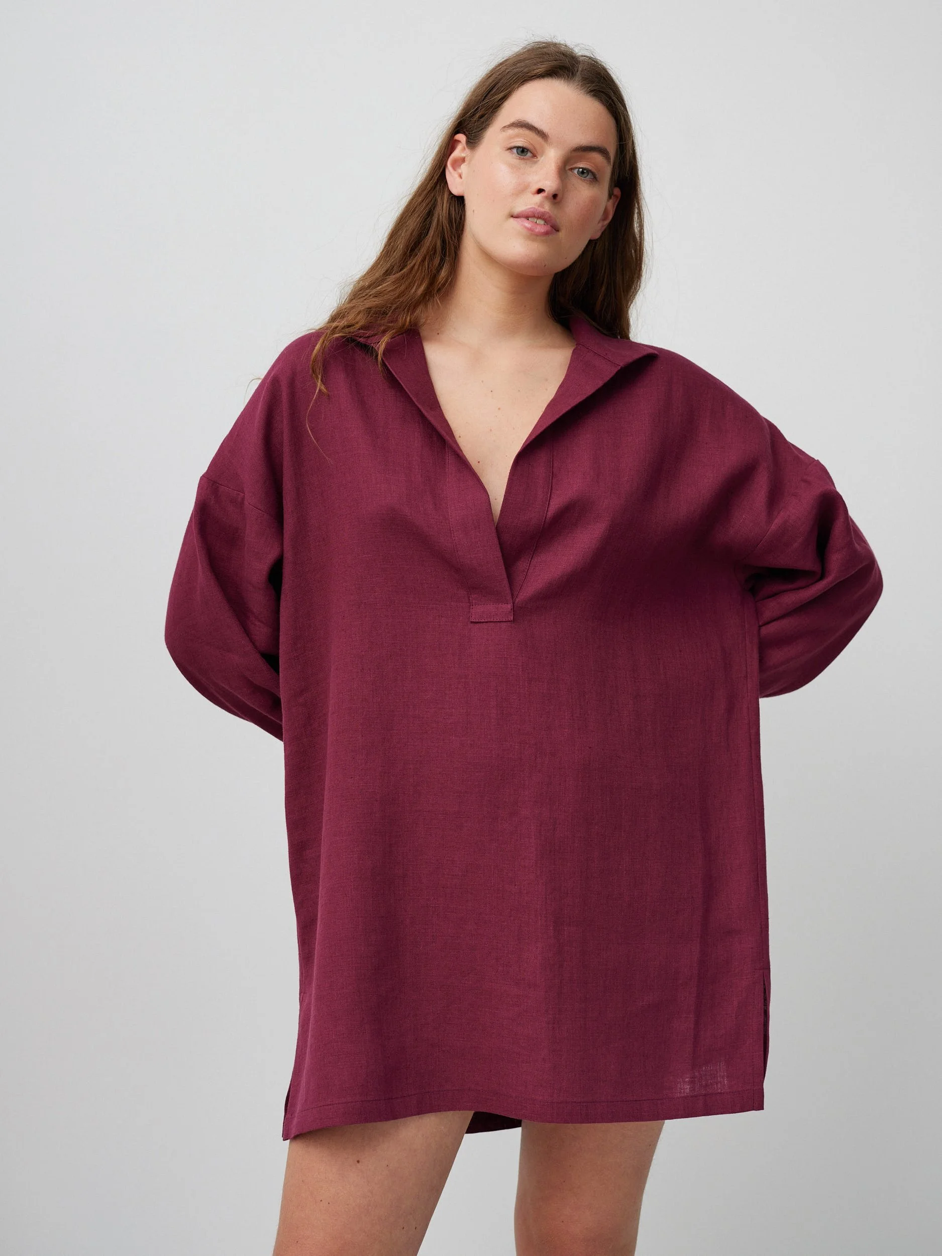 Image 3 of SKY Linen Beach Dress in Eggplant from Love and Confuse