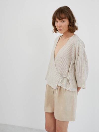 SOFIA Linen Kimono Wrap Top