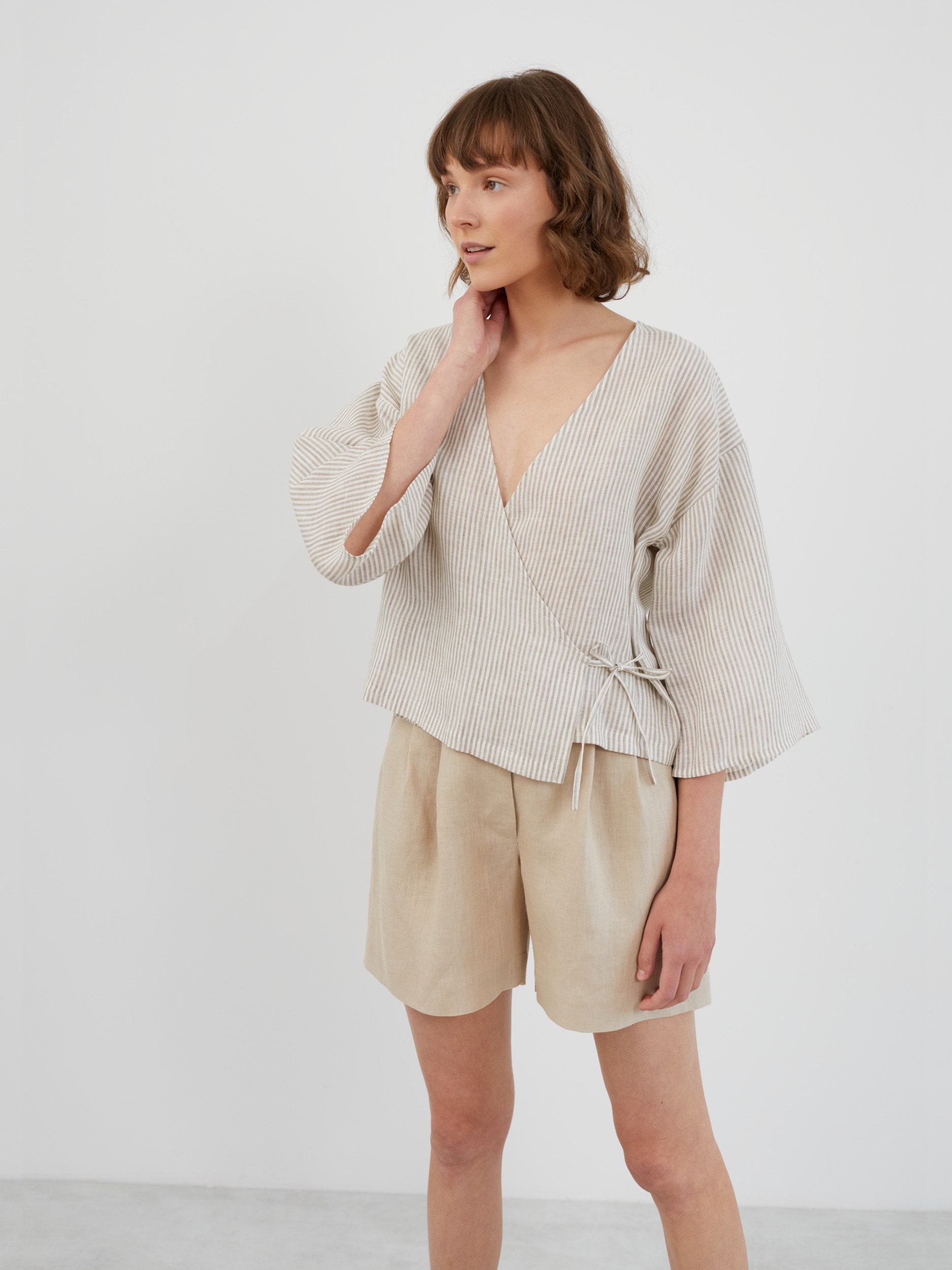 SOFIA Linen Kimono Wrap Top - Image 4