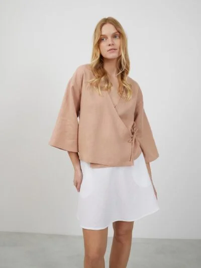 SOFIA Linen Kimono Wrap Top