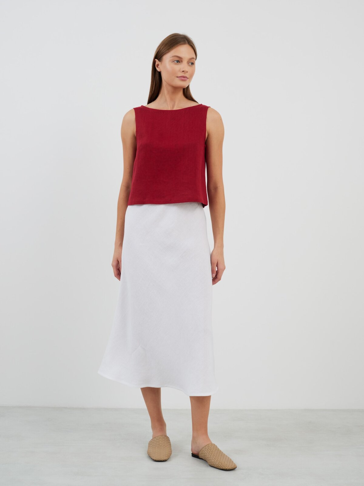 SONATE lyhyt pellavatoppi Kirsikanpunainen — takaa