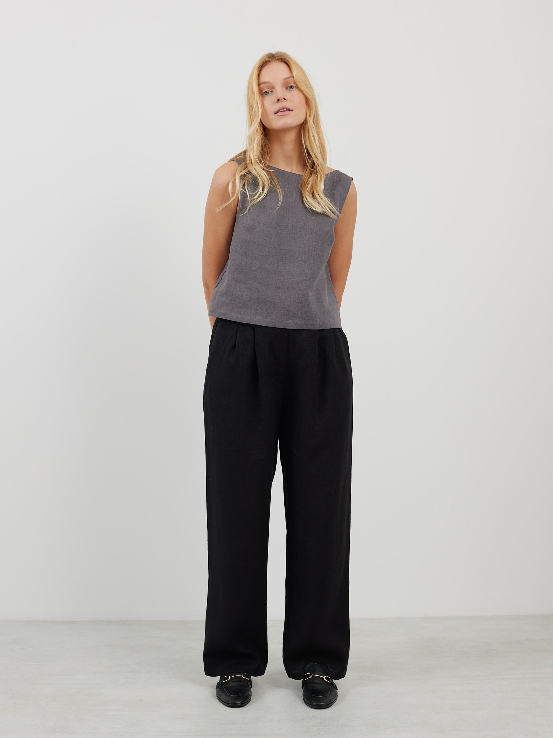 Lyhyt pellavatoppi SONATE, Vaaleanharmaa - Image 2