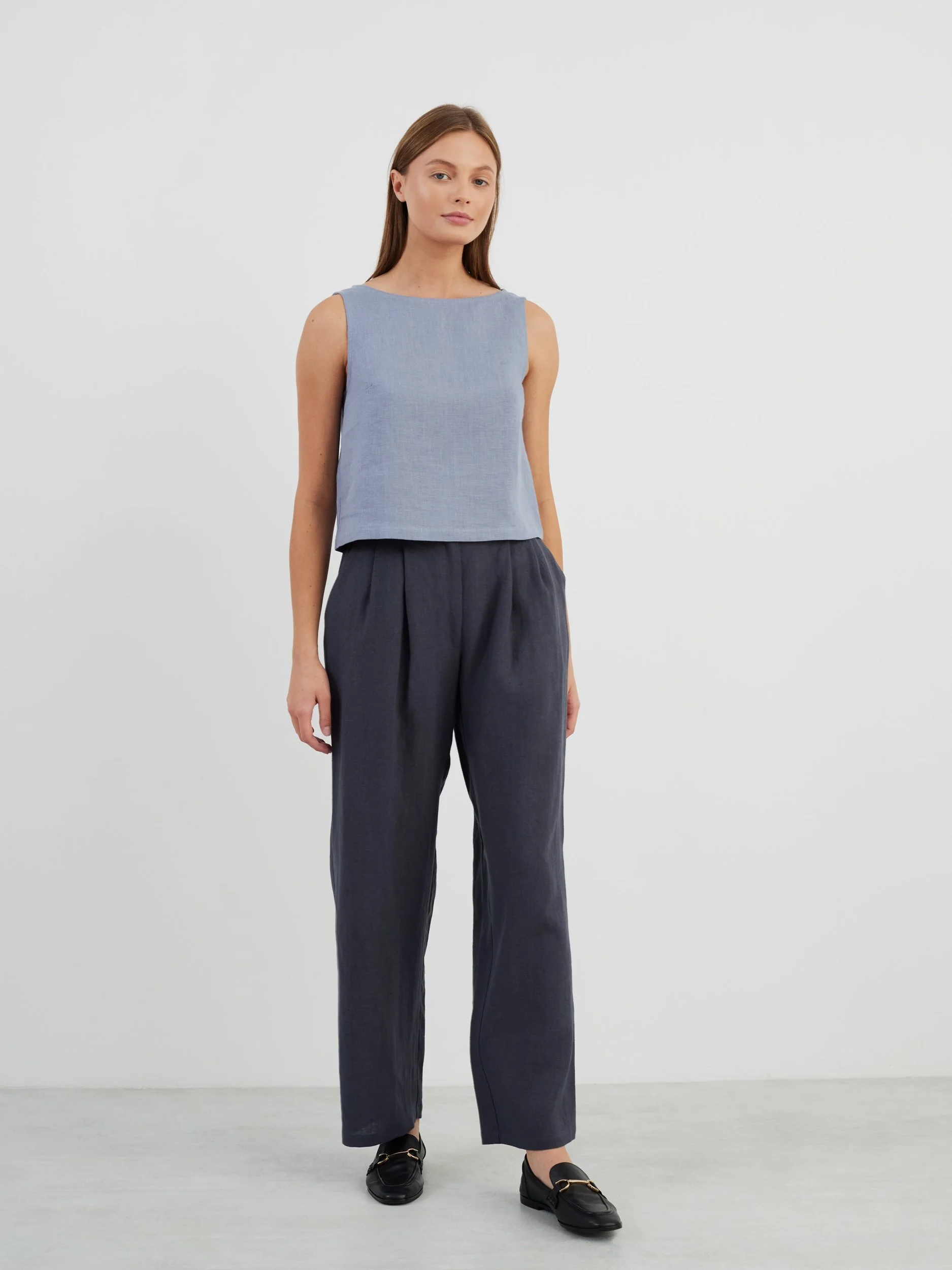 Image 2 of SONATE Linen Tank Top in Vista Blue from Love and Confuse