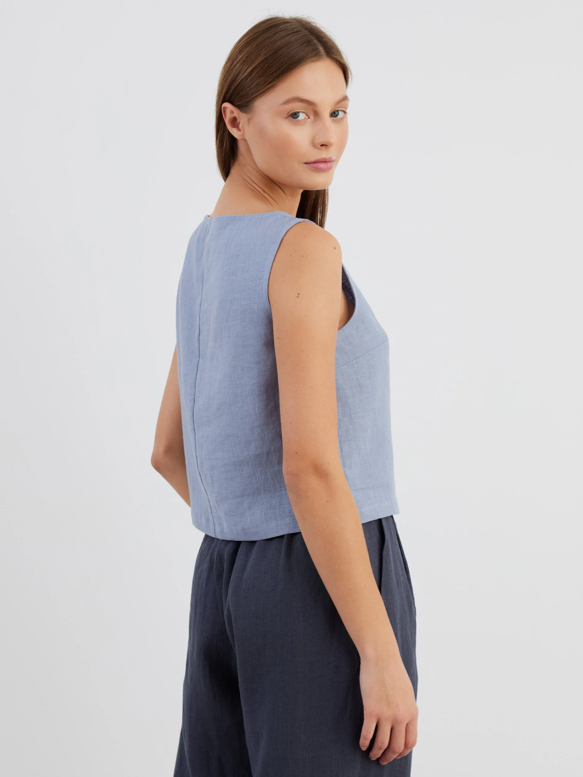 Image 6 of SONATE Linen Tank Top in Vista Blue from Love and Confuse