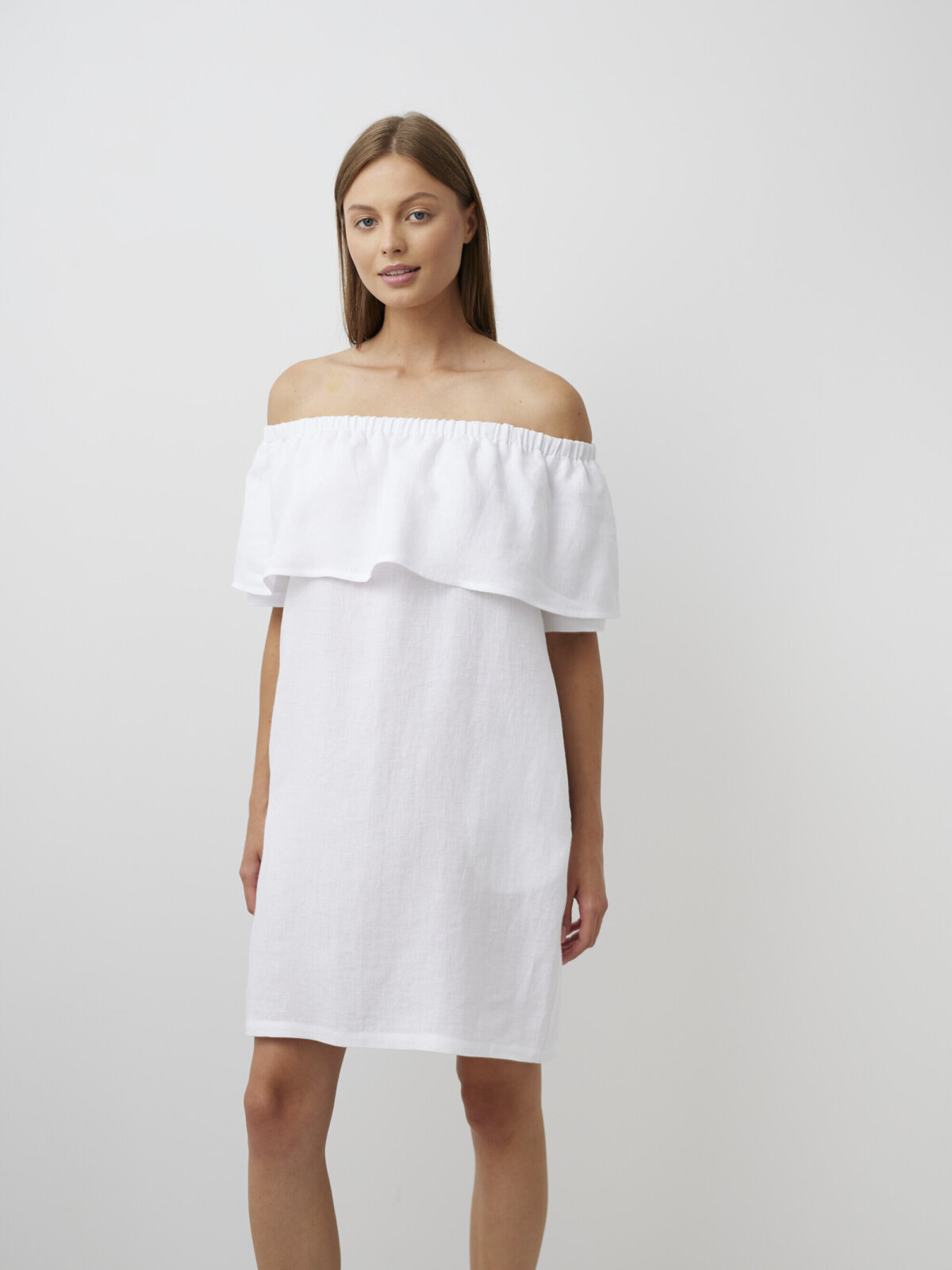 THALIA olkapäätön pellavamekko Valkoinen — sivulta
