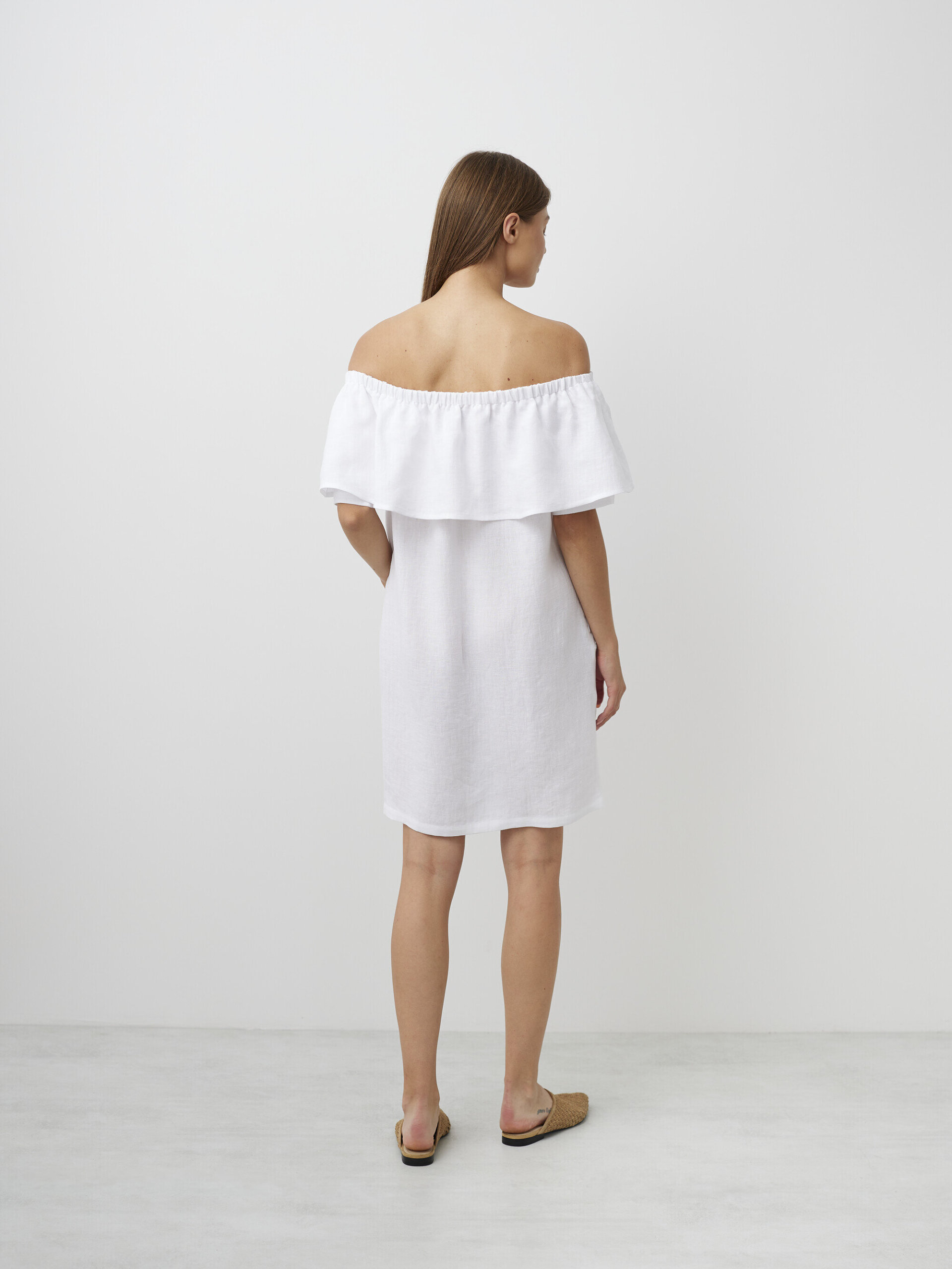 Olkapäätön pellavamekko THALIA, Valkoinen - Image 6