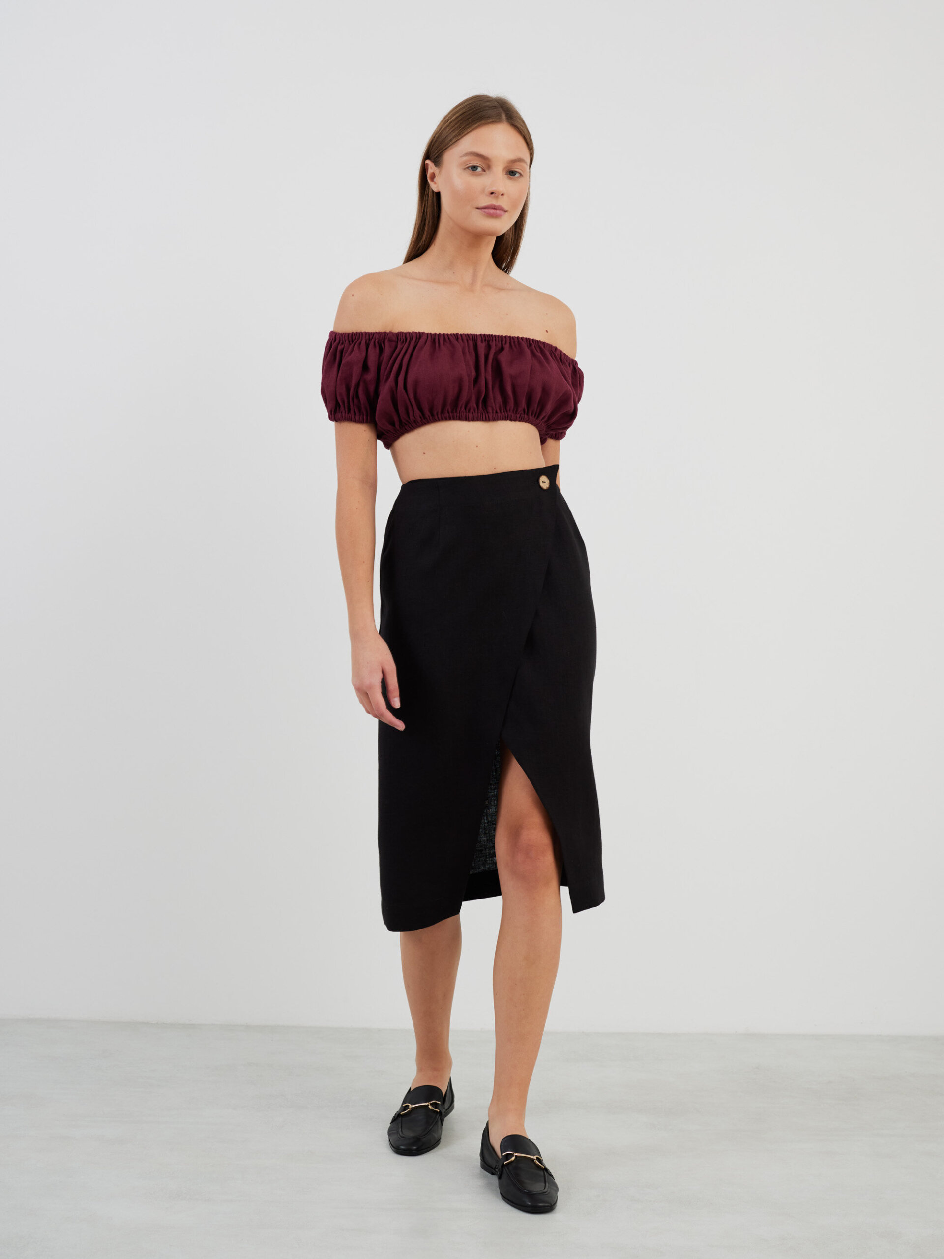 VALENTINA Linen Off Shoulder Crop Top - Image 2