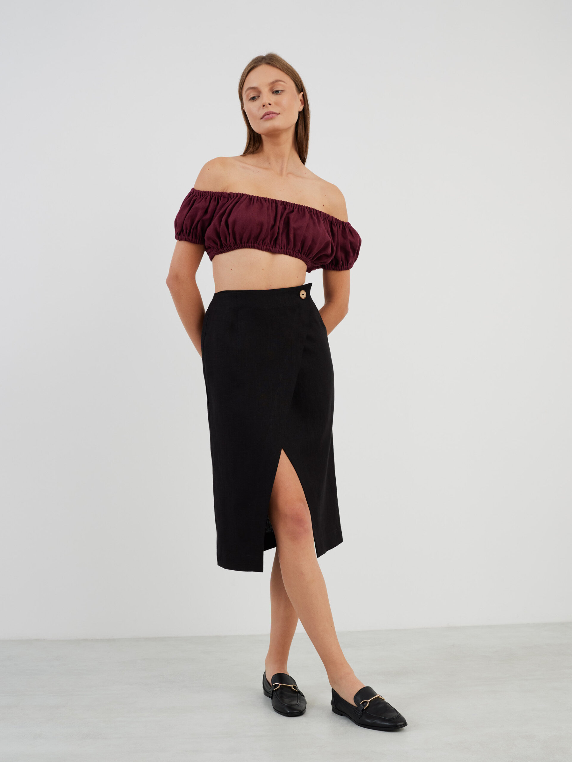 VALENTINA Linen Off Shoulder Crop Top - Image 4