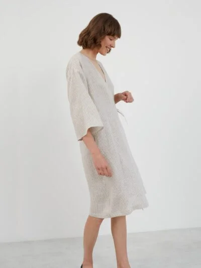 Linen  Wrap Dress with Side Tie Closure VERONA