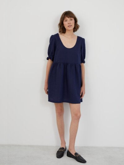 Babydoll Linen Mini Dress with Puff Sleeves ZAHARA