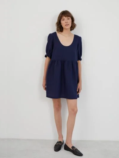 Babydoll Linen Mini Dress with Puff Sleeves ZAHARA