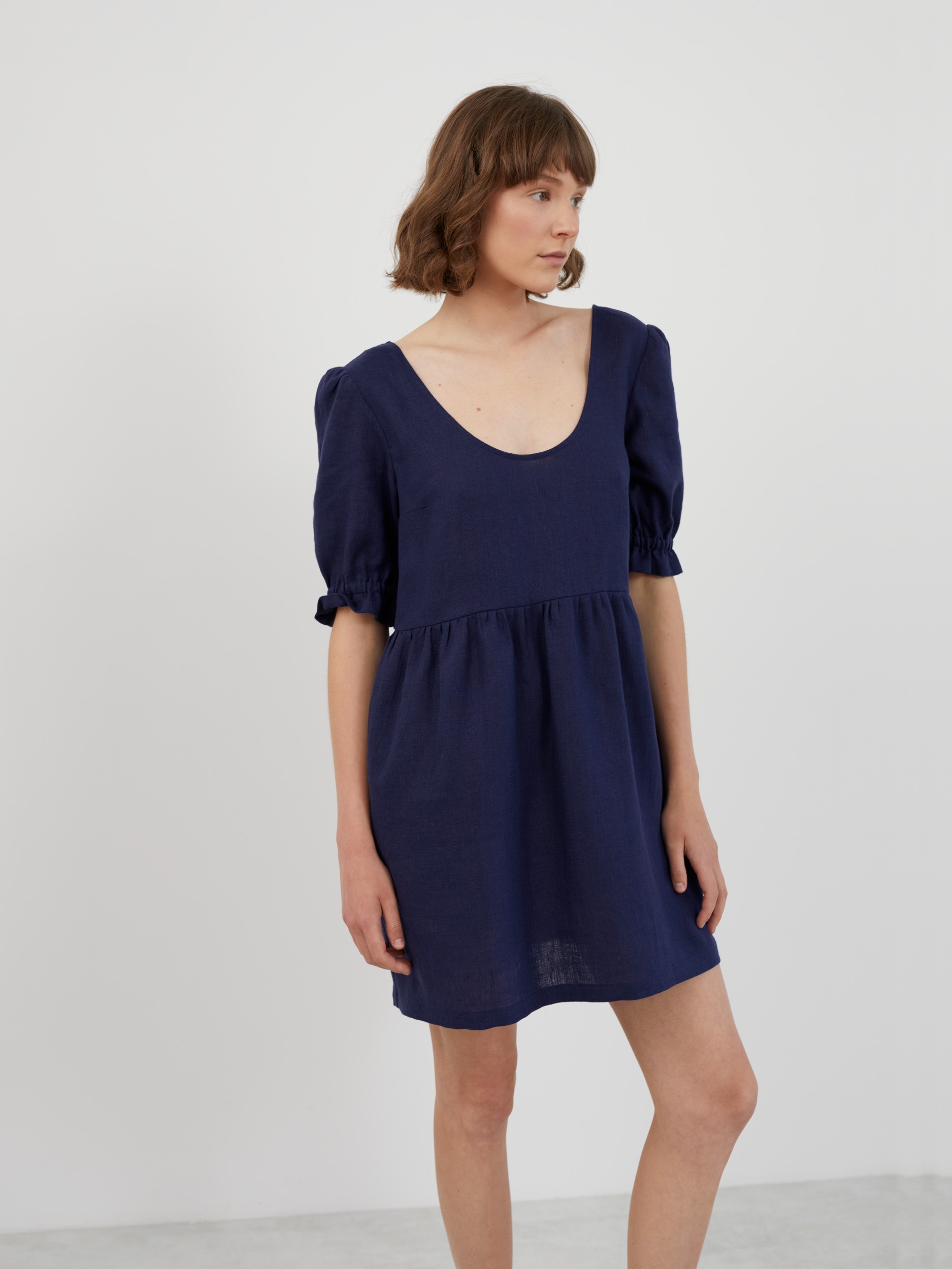 Babydoll Linen Mini Dress with Puff Sleeves ZAHARA - Image 3