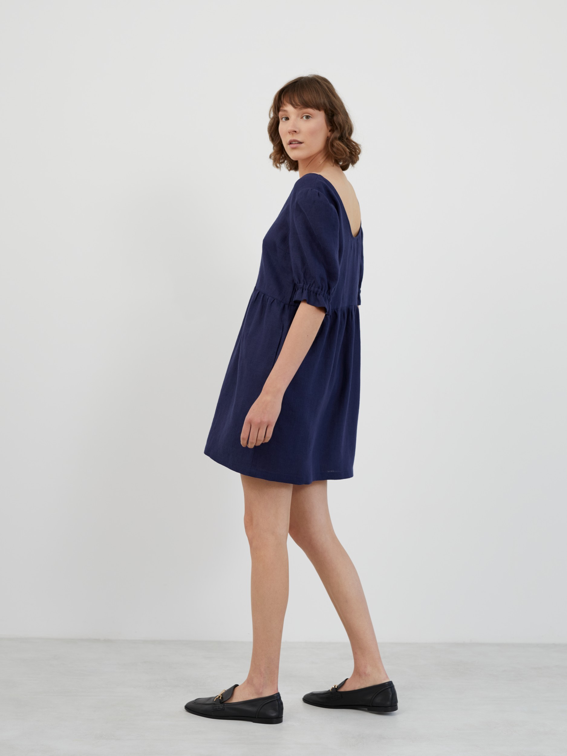 Babydoll Linen Mini Dress with Puff Sleeves ZAHARA - Image 4