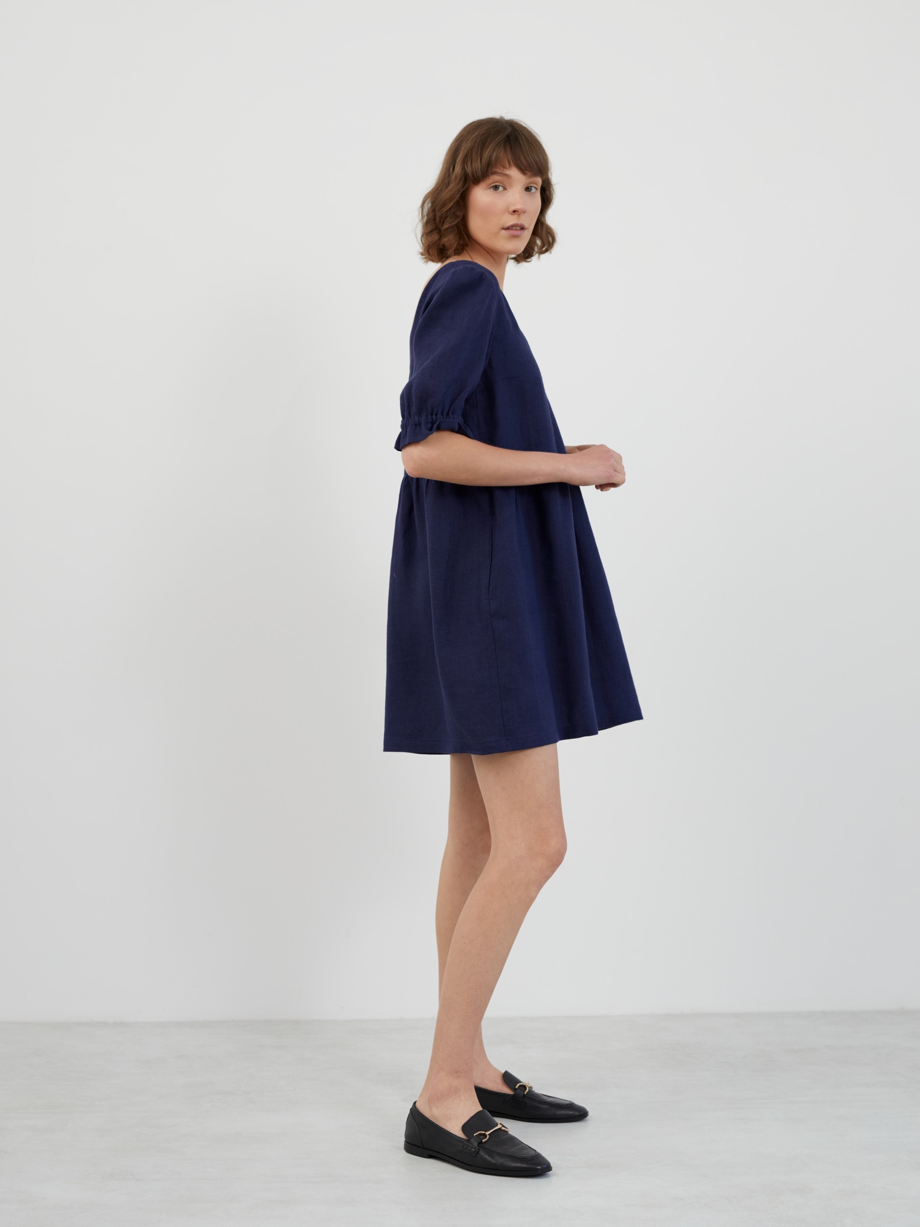 Babydoll Linen Mini Dress with Puff Sleeves ZAHARA - Image 5